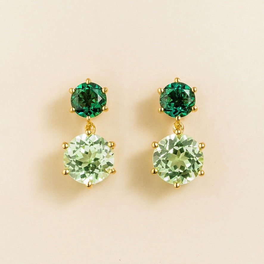 Aeter Round Emerald & Green Sapphire Drop Earrings in Gold