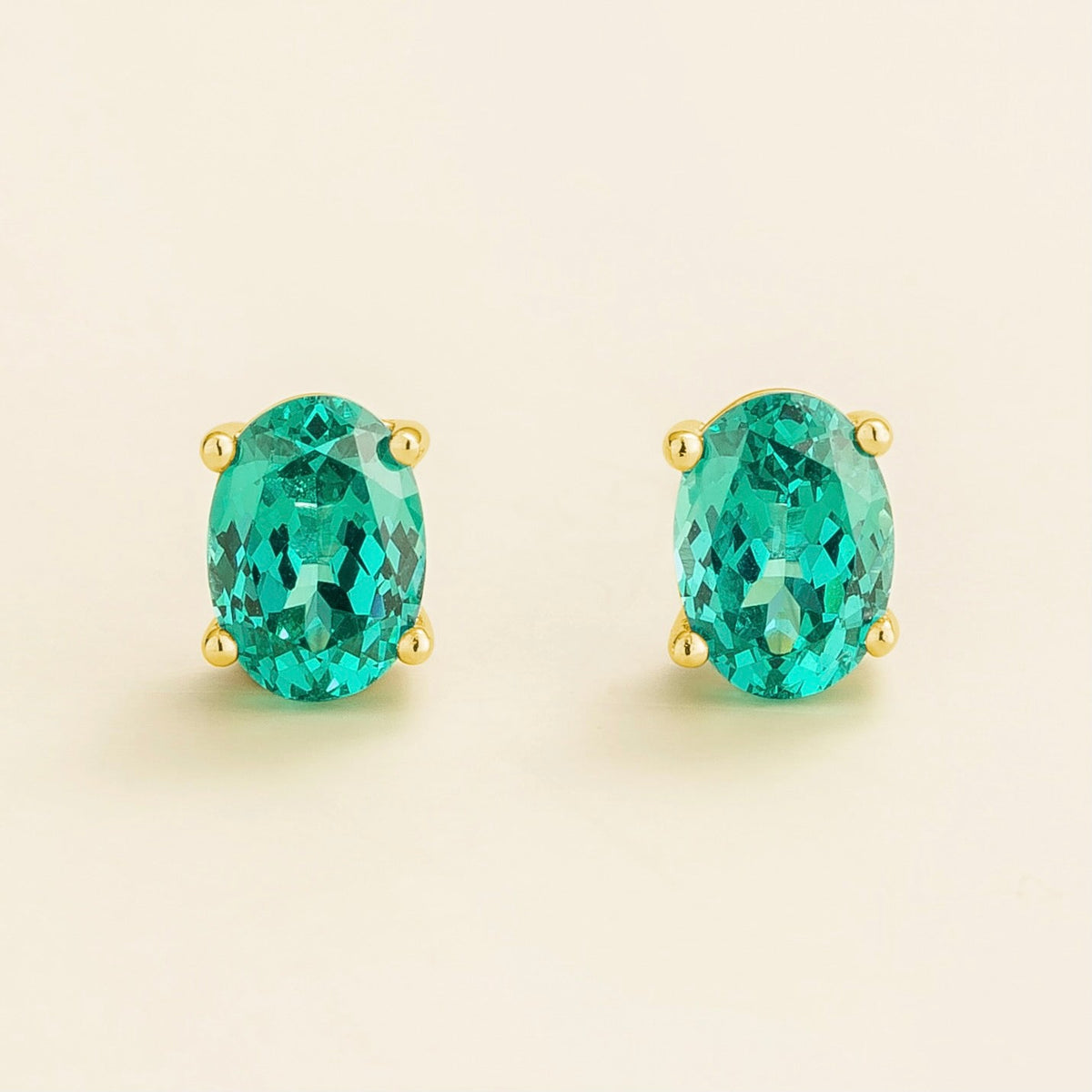 Ovo Paraiba Sapphire Oval Solitaire Stud Earrings in Gold
