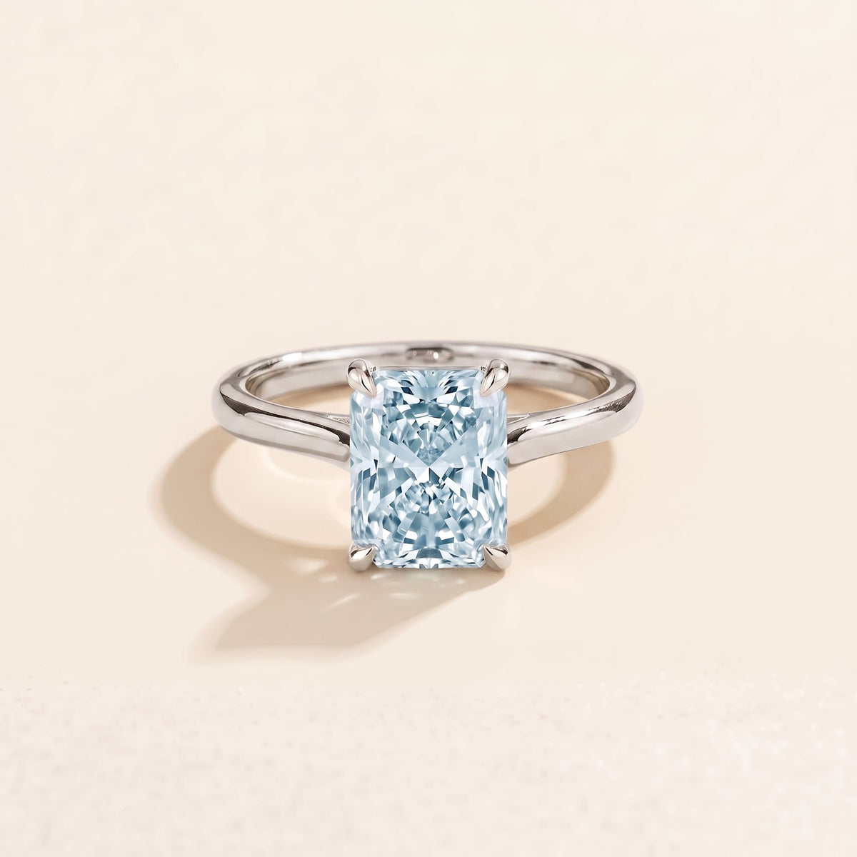 Clair Radiant Shape Aquamarine Cathedral Solitaire Ring in White Gold