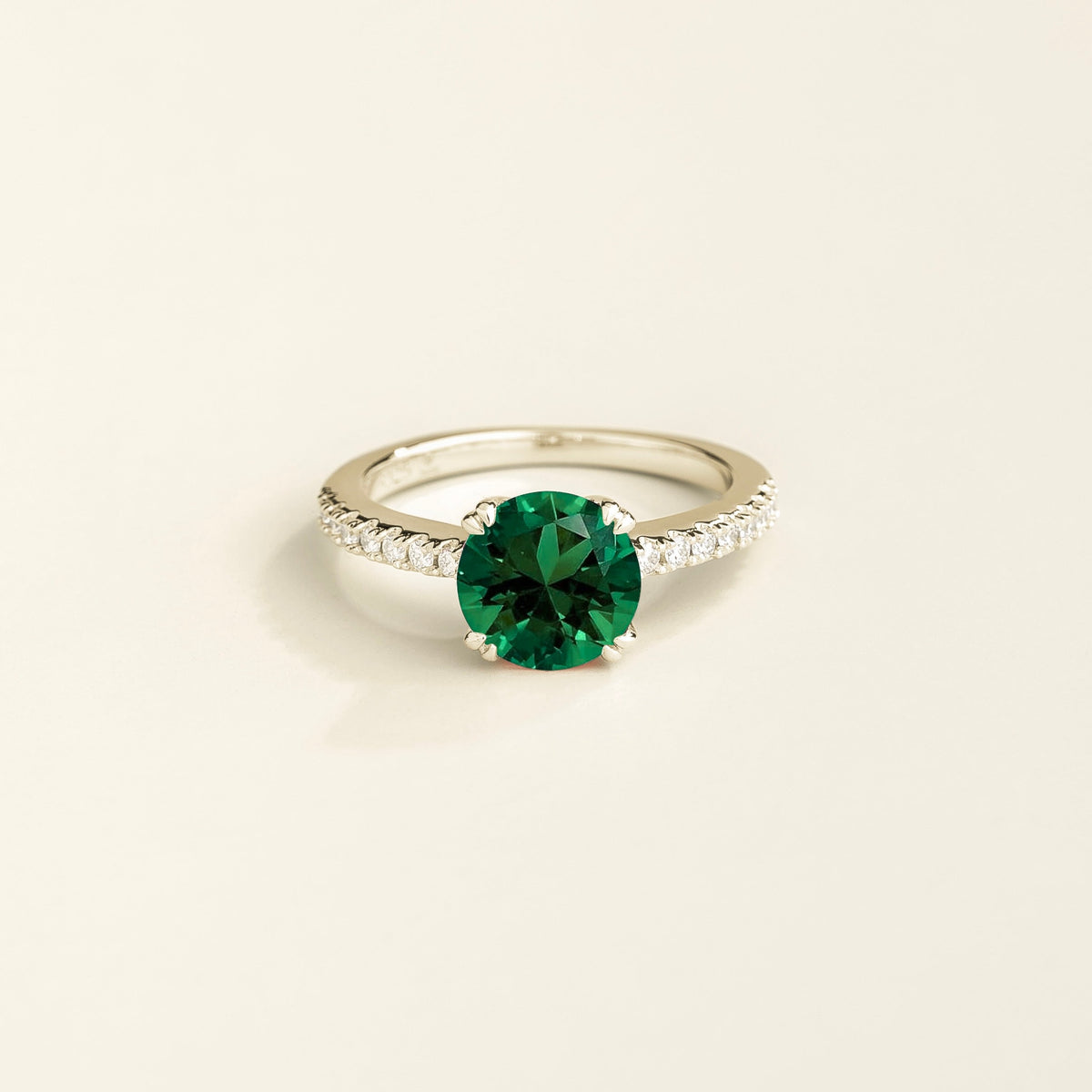 Como Round Emerald & Diamond Solitaire Pavé Ring in White Gold