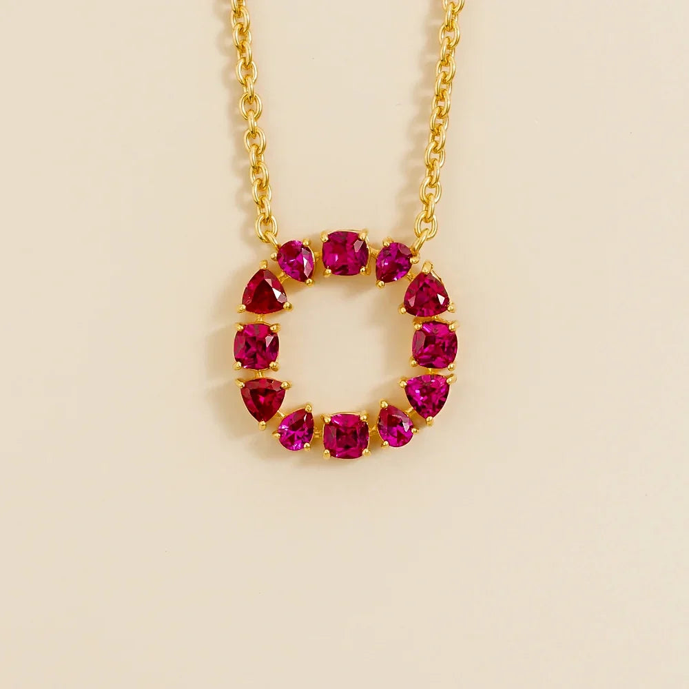 Glorie Ruby Open Circle Pendant Necklace in Gold
