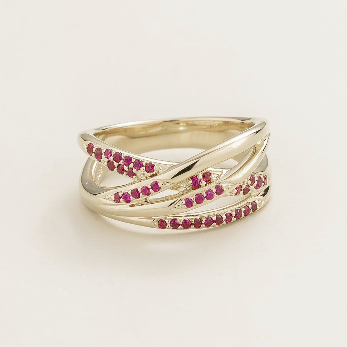 Val Ruby Multi-Row Crossover Band Ring in White Gold