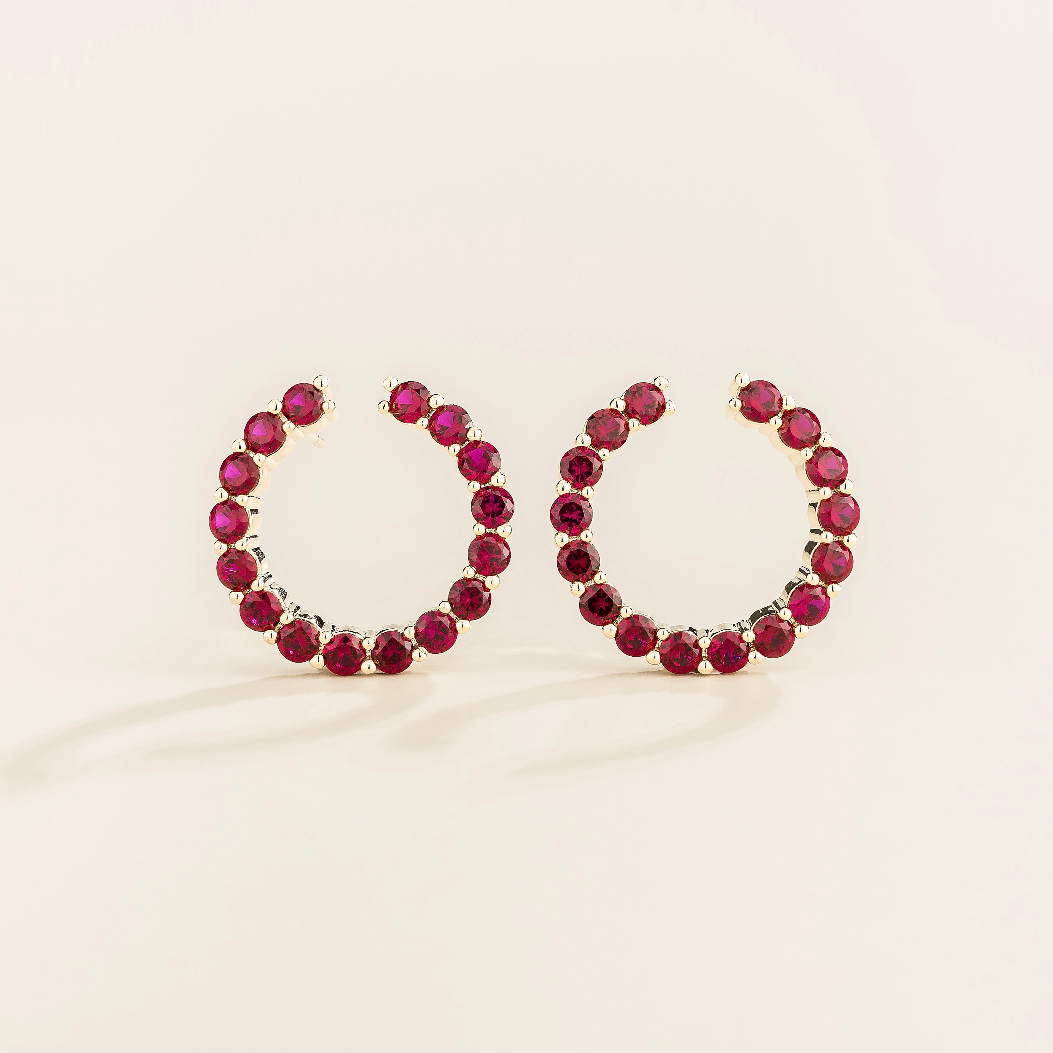 Kom Ruby Hoop Earrings In White Gold