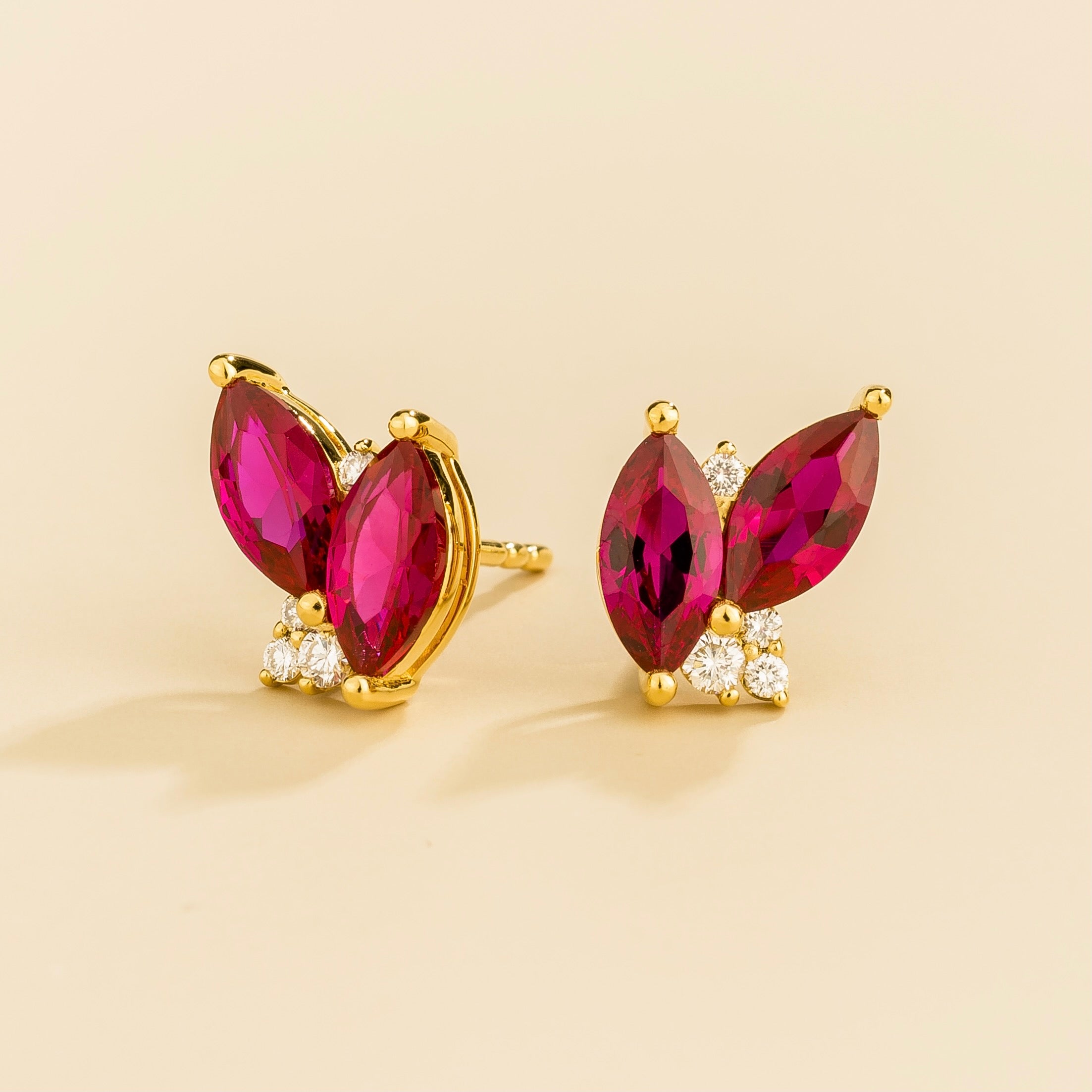 Vento Marquise Ruby & Diamond Cluster Stud Earrings in Gold