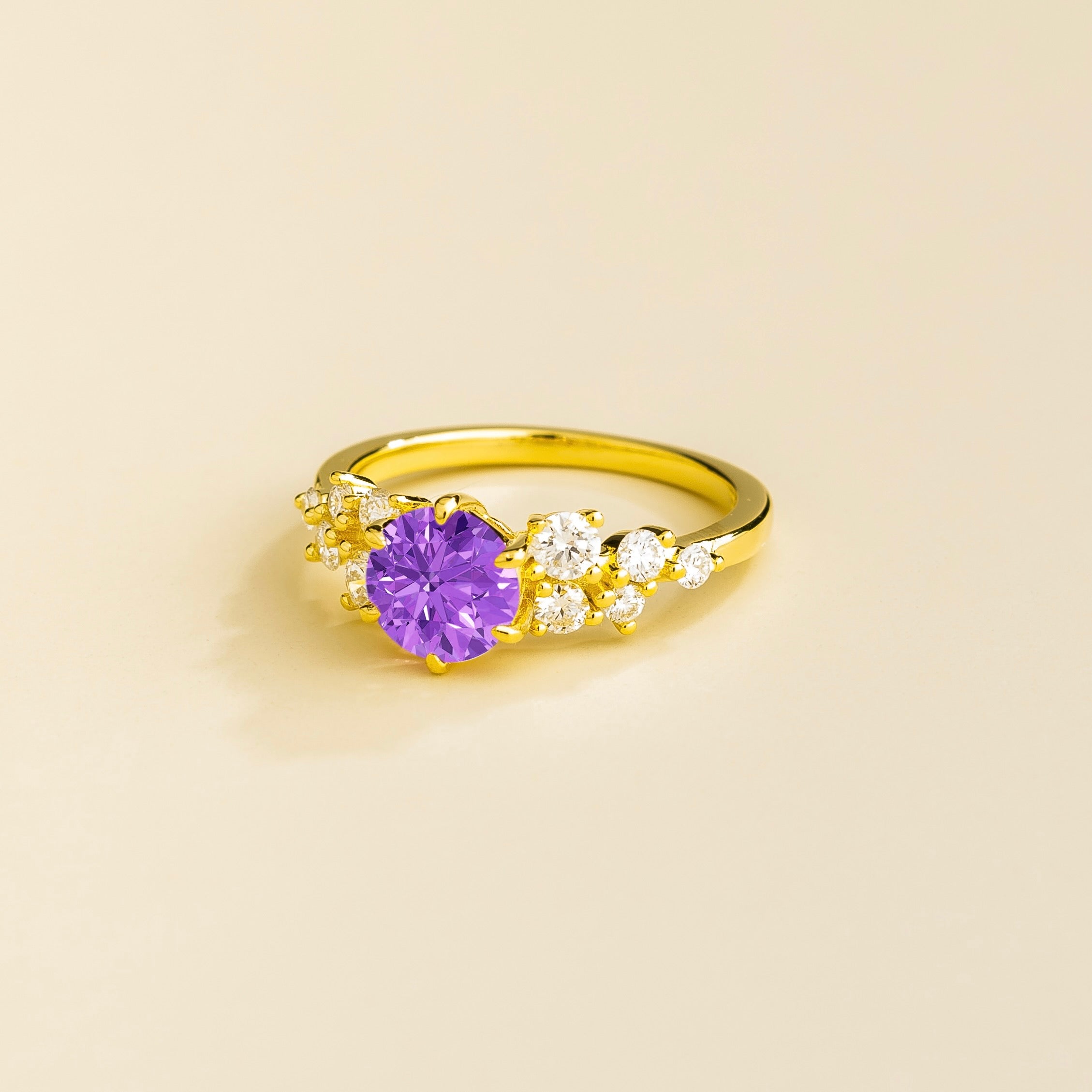 Floret Purple Sapphire Round & Diamond Cluster Ring in Gold