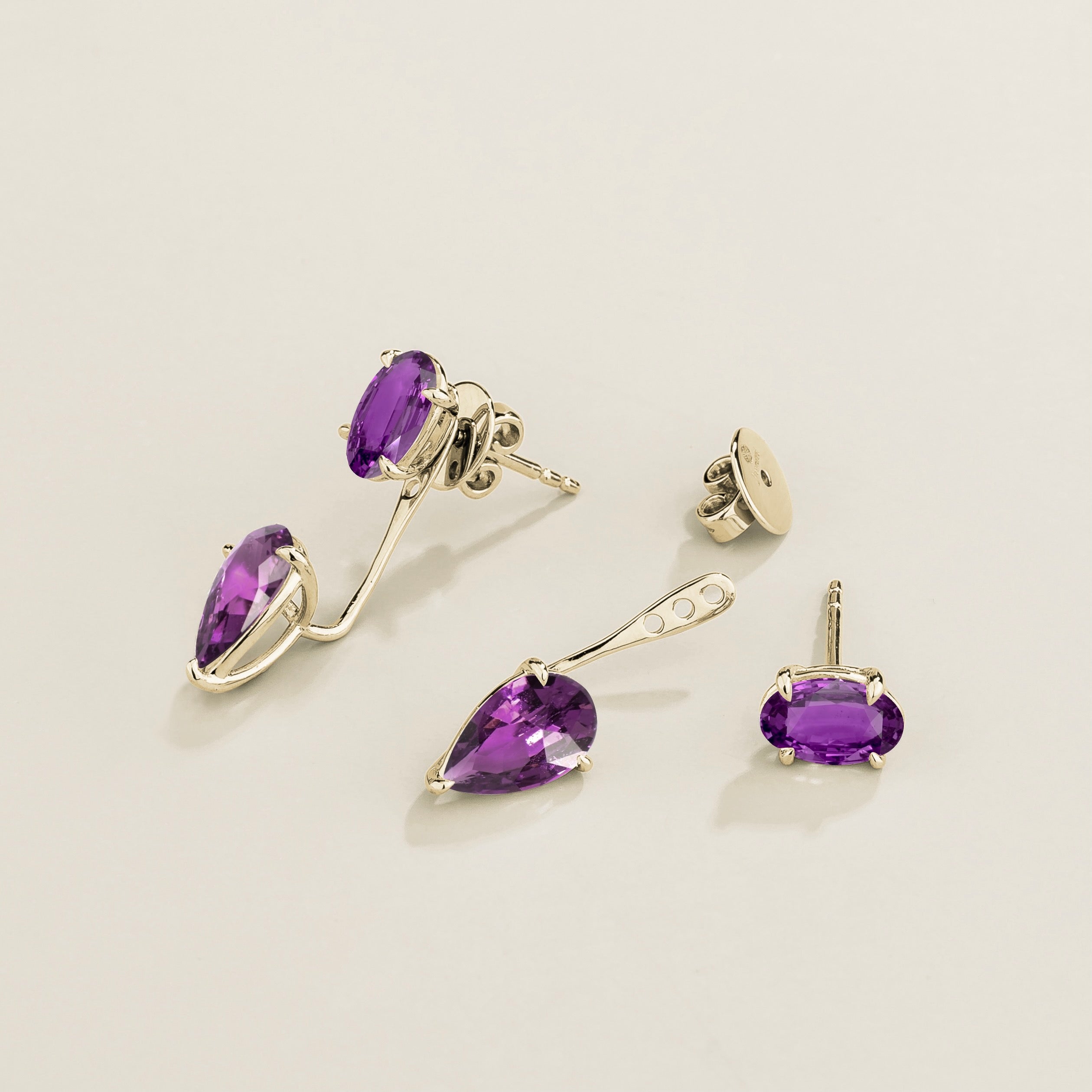Juli Purple Sapphire Convertible Drop Earrings in White Gold