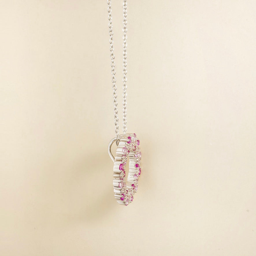 Starry Pink Sapphire & Diamond Eternity Circle Pendant Necklace In White Gold