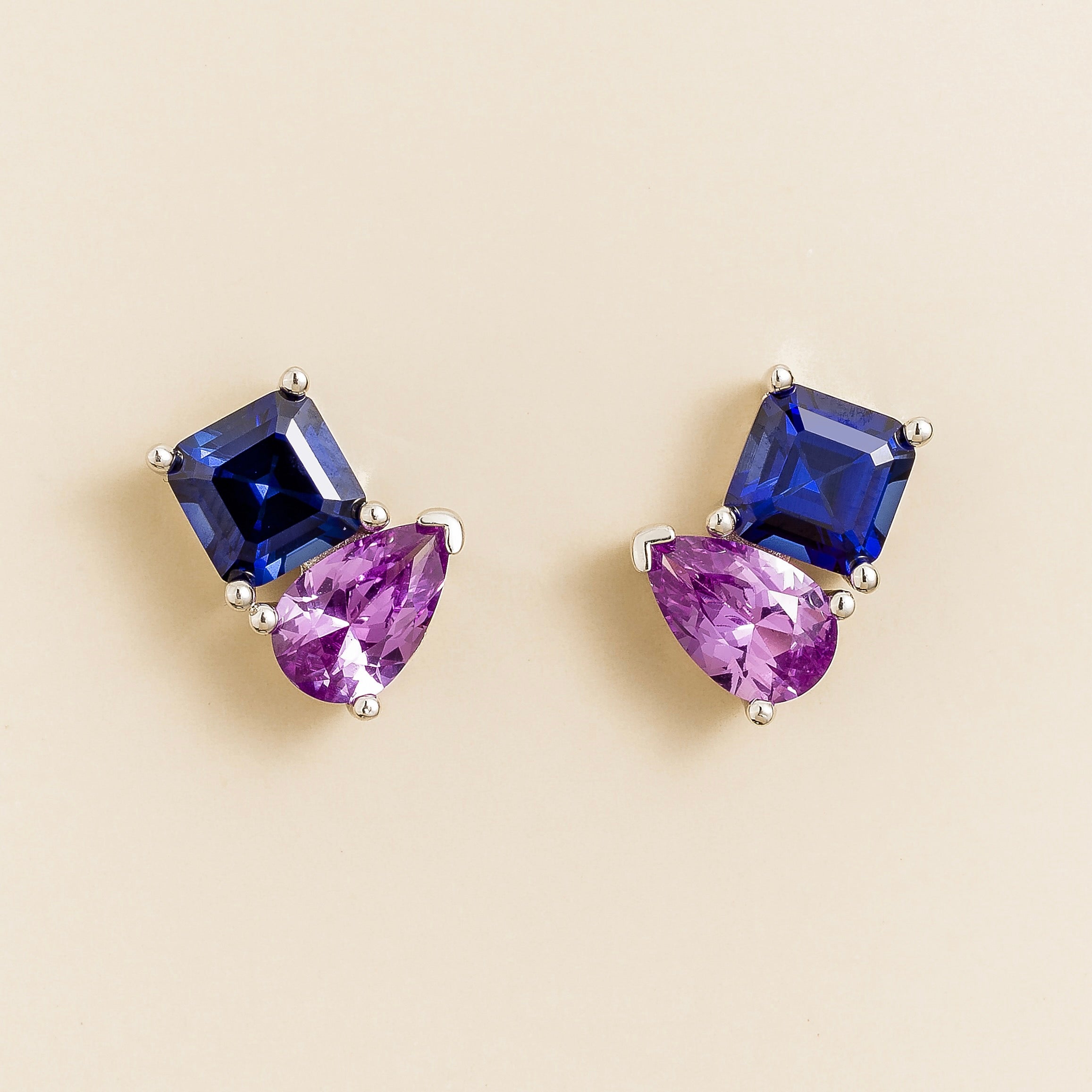 Mona Blue Sapphire & Purple Sapphire Earrings In White Gold
