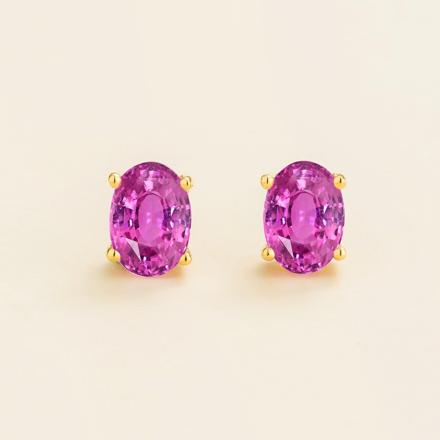 Ovo Vivid Pink Sapphire Oval Stud Earrings in Gold
