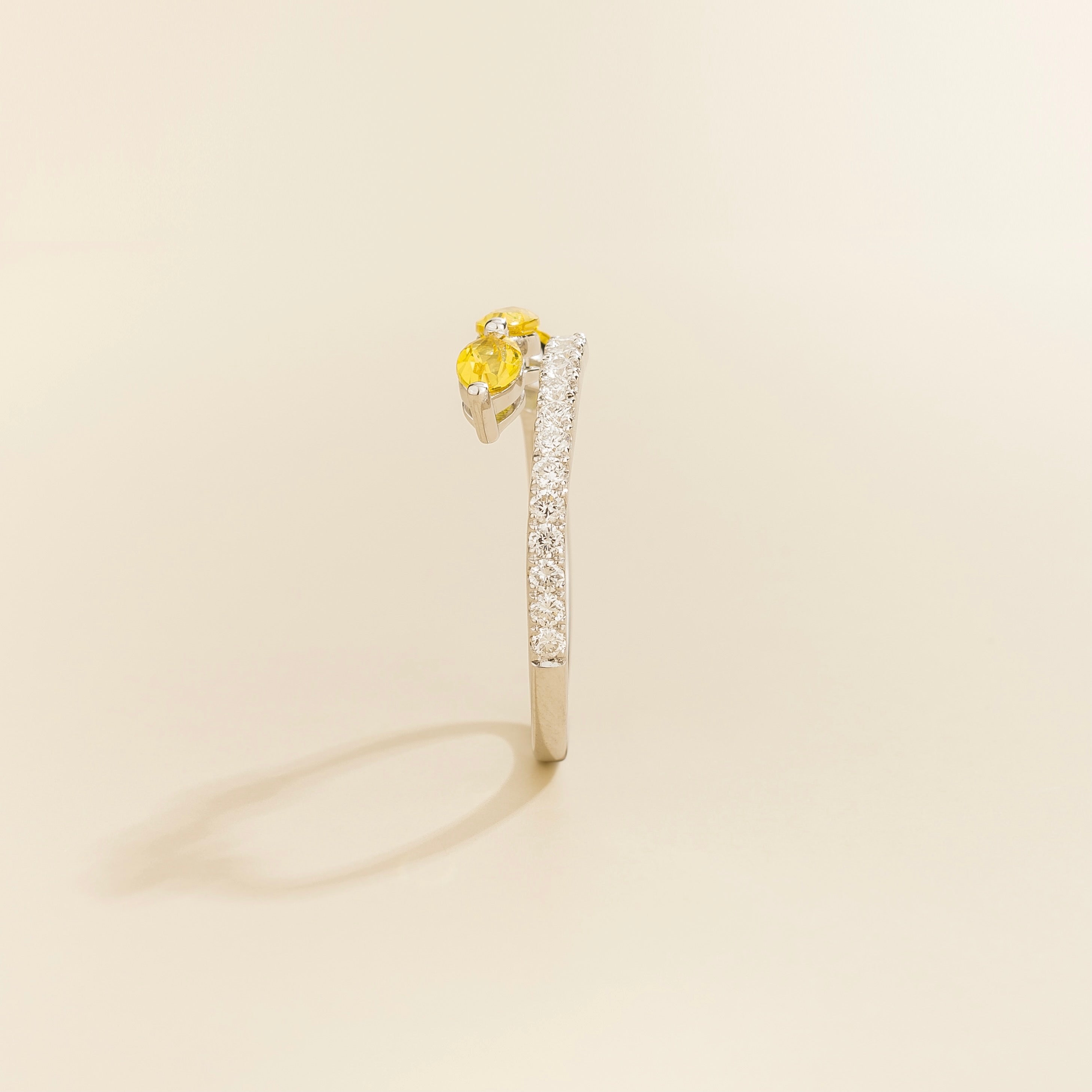 Sava Yellow Sapphire Three-Stone & Diamond Pavé Ring in White Gold