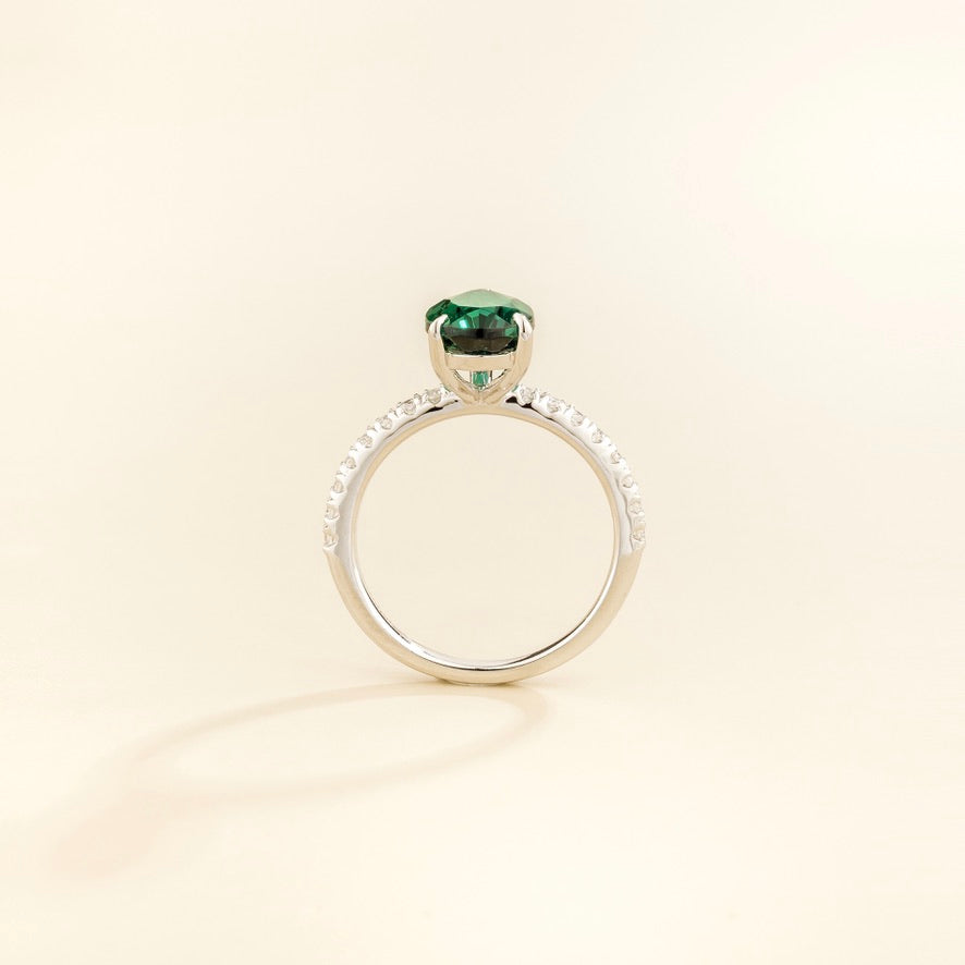Ostry Emerald Pear-Cut and Diamond Pave Shoulder Ring
