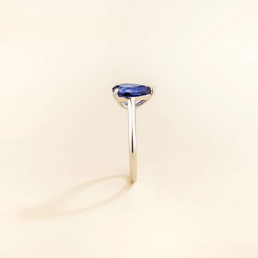 Pandal Pear Shape Blue Sapphire Cathedral Solitaire Ring