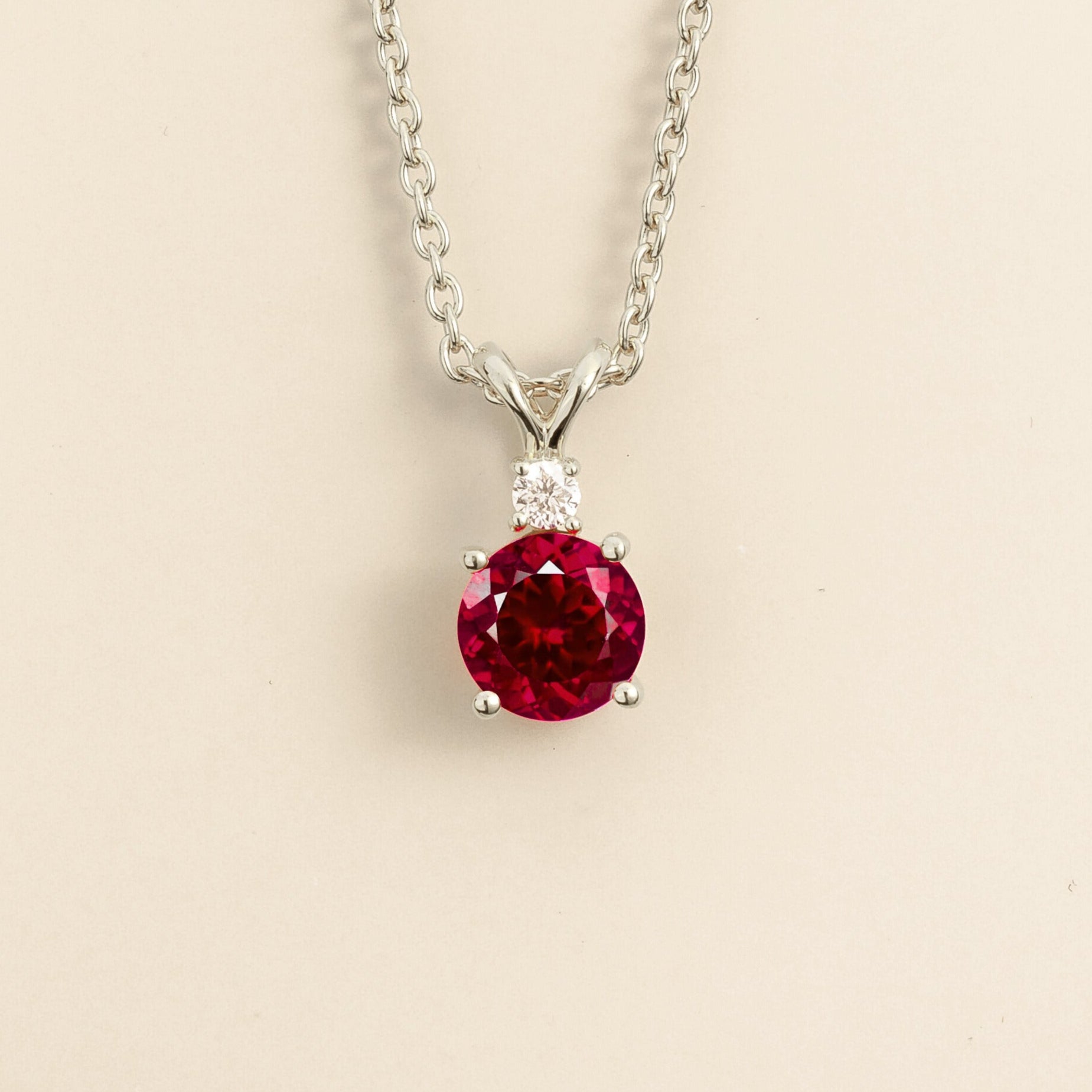 Joie Pendant Necklace in Ruby & Diamond Set In White Gold