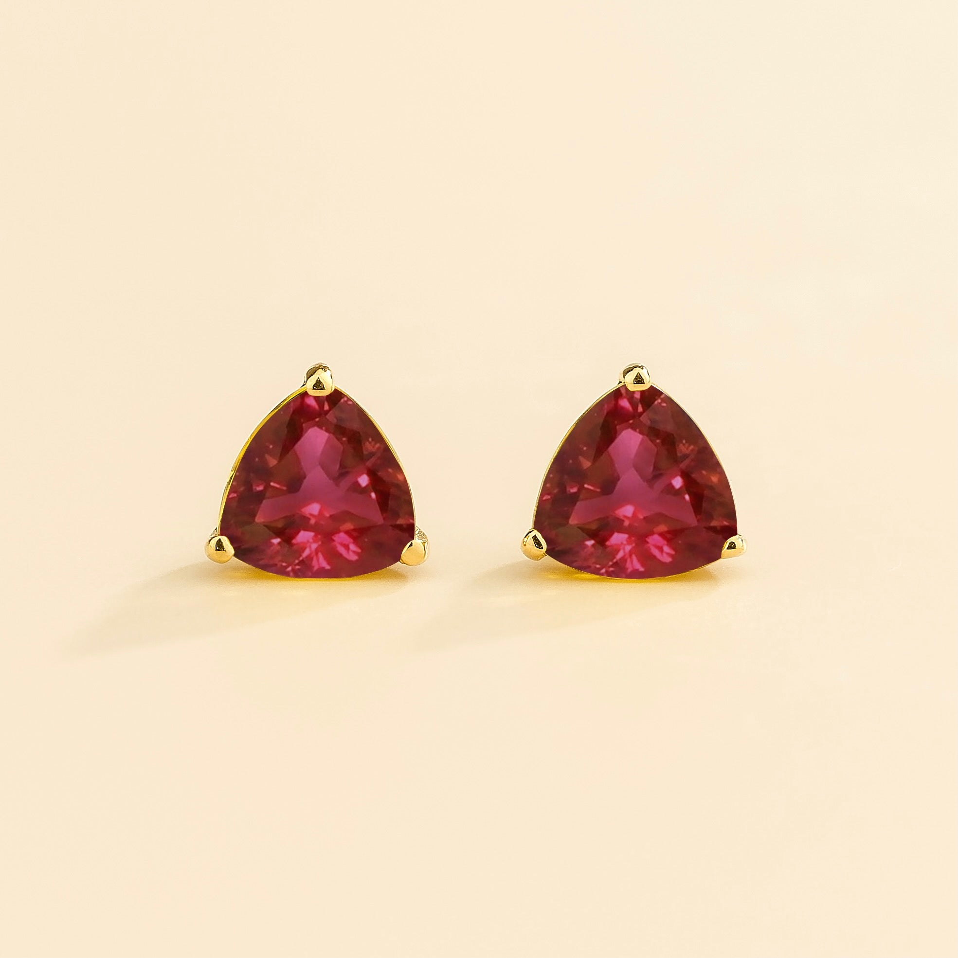Trillion Ruby Stud Earrings in Gold