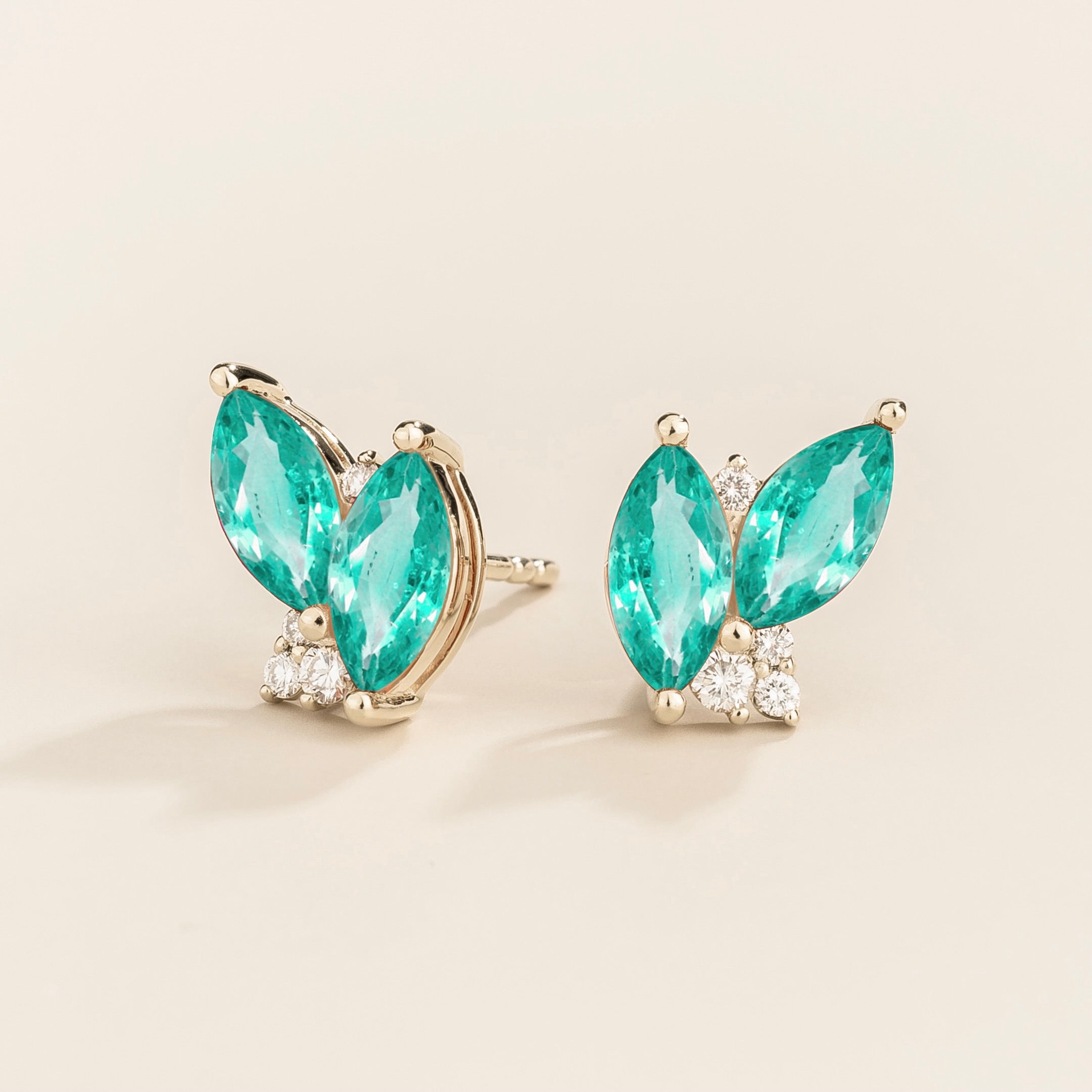Vento Marquise Paraiba & Diamond Cluster Stud Earrings in White Gold