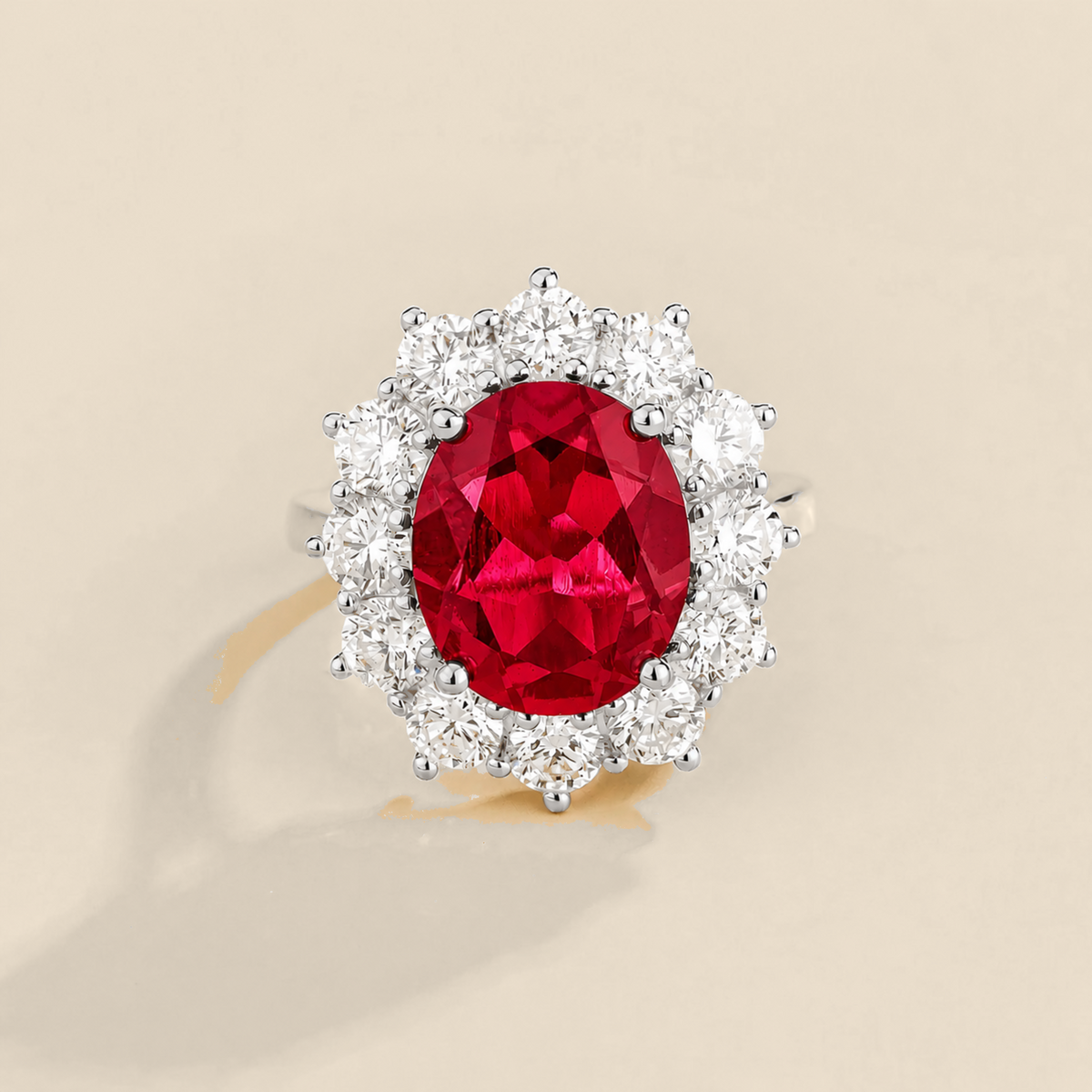 Divo Ruby Oval & Diamond Halo Ring | Juvetti