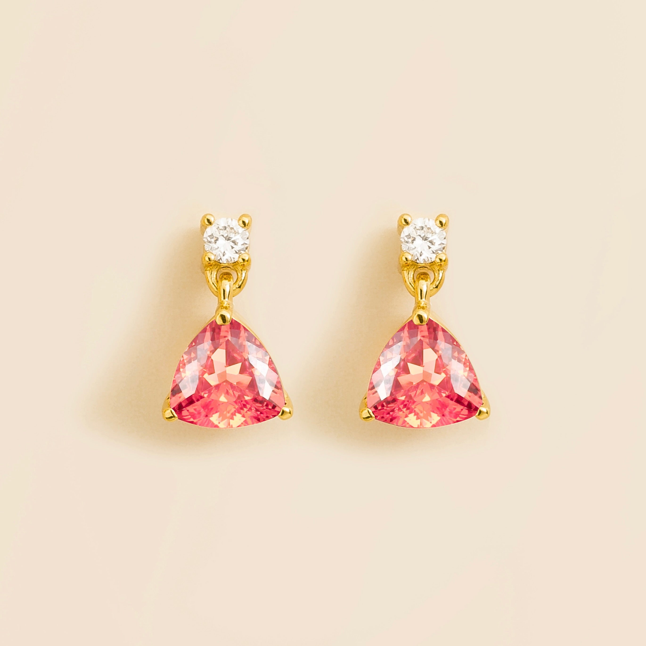 Trillion Padparadscha Sapphire & Diamond Drop Earrings in Gold