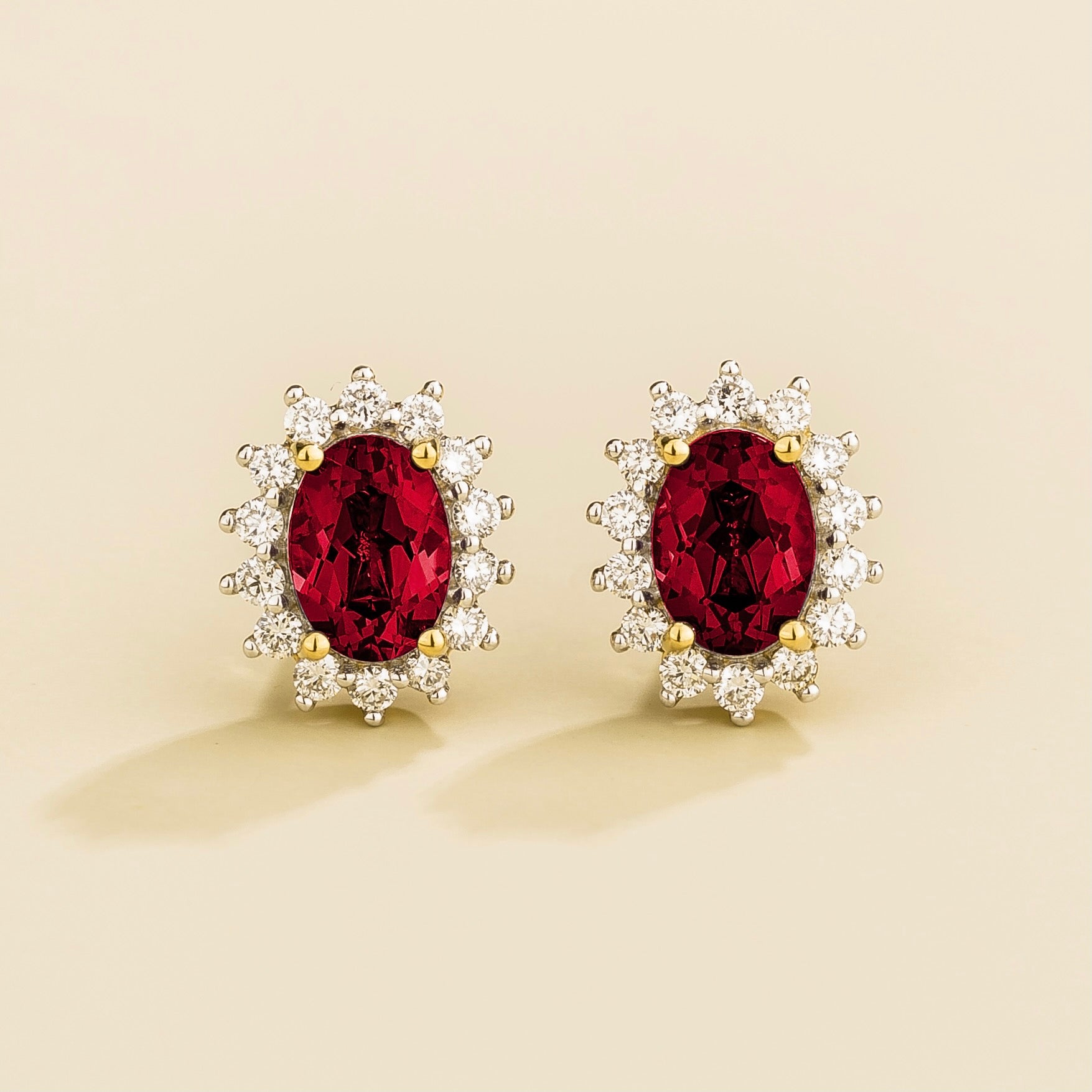 Divo Oval Ruby & Diamond Halo Gold Earrings