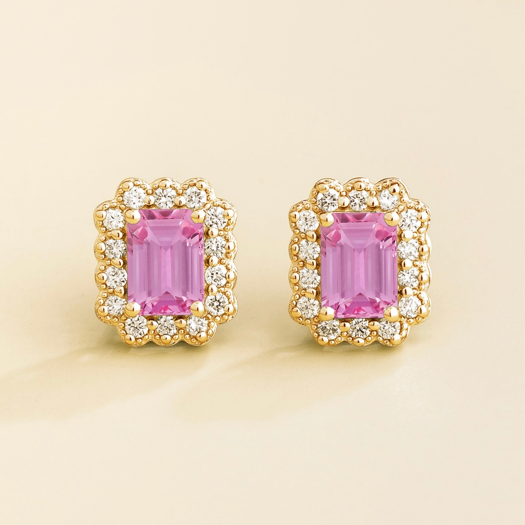 Verda Blue Sapphire Emerald-Cut & Diamond Halo Stud Earrings in Gold