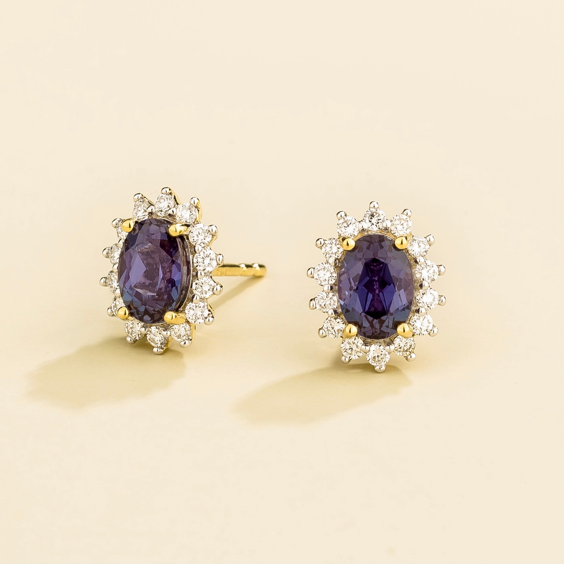 Divo Oval Alexandrite & Diamond Halo Gold Earrings
