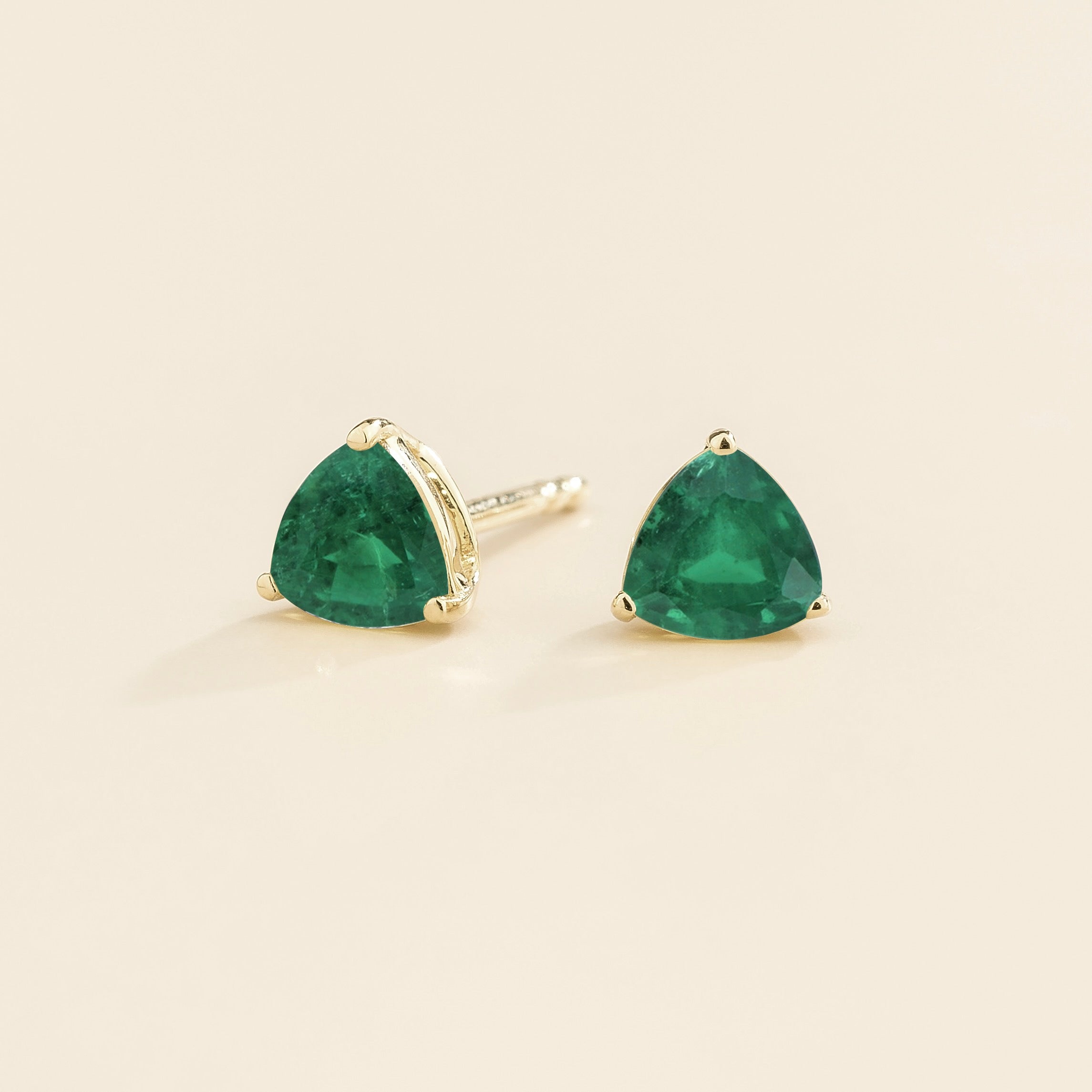 Trillion Emerald Stud Earrings in White Gold