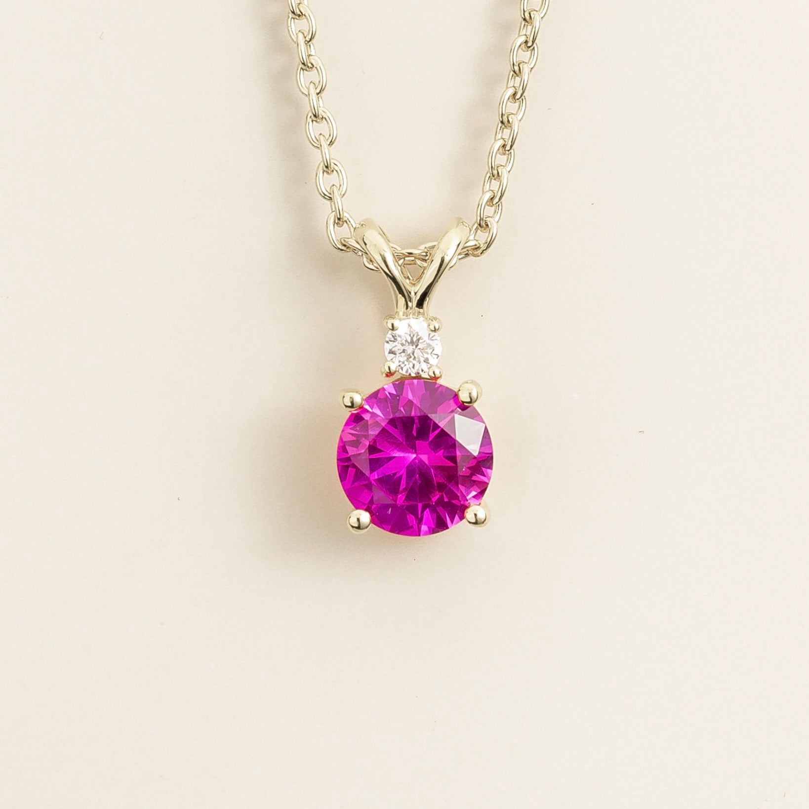Joie Round Vivid Pink Sapphire & Diamond Drop Pendant Necklace In White Gold