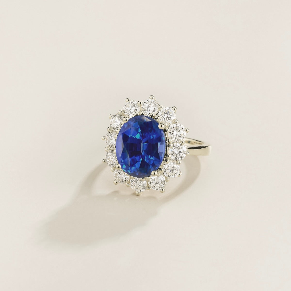 Oda Blue Sapphire Oval & Diamond Halo Ring In White Gold