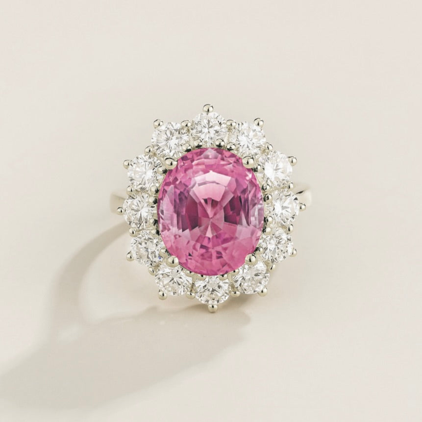 Oda Pink Sapphire Oval & Diamond Halo Ring In White Gold