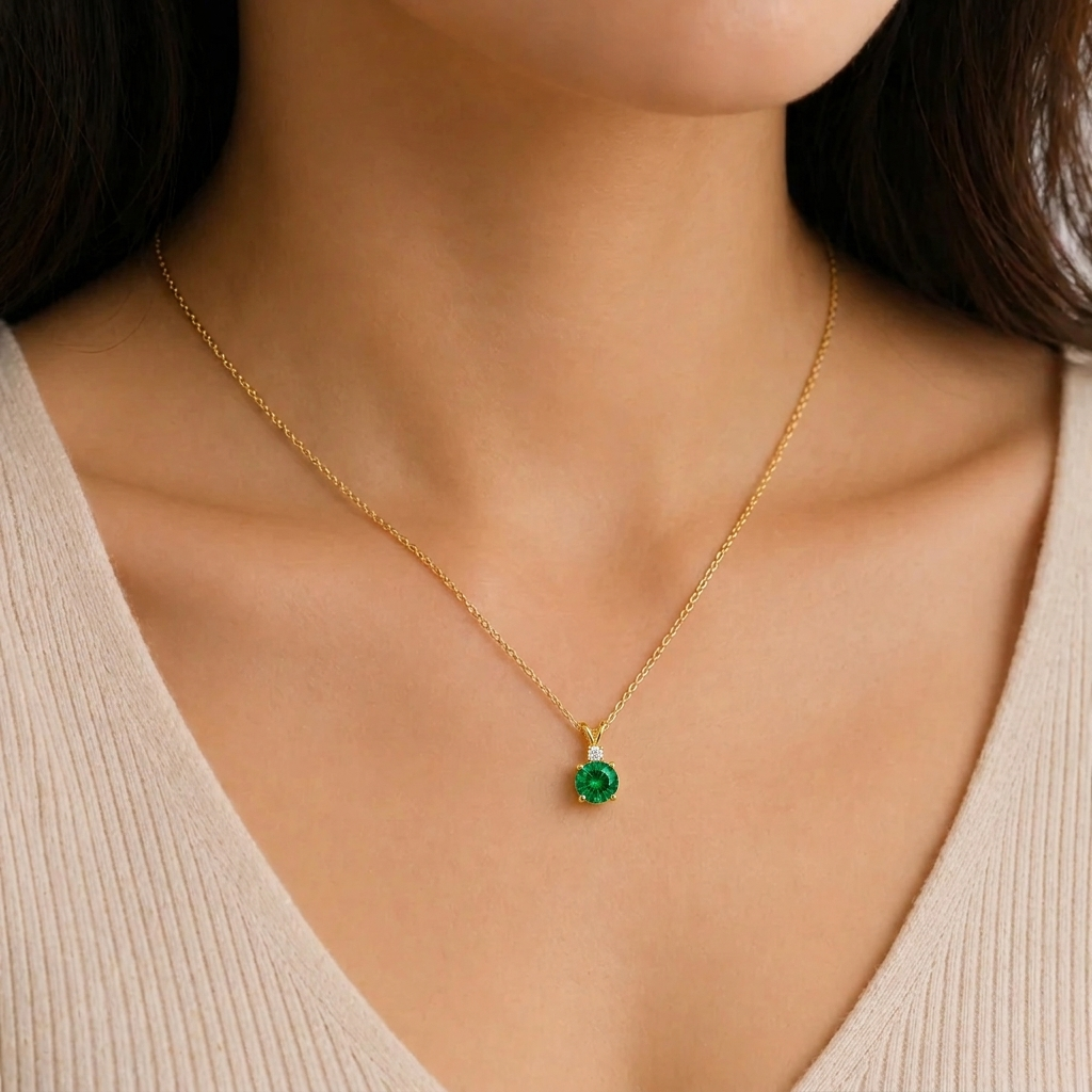 Joie Round Emerald & Diamond Drop Pendant Necklace In Gold