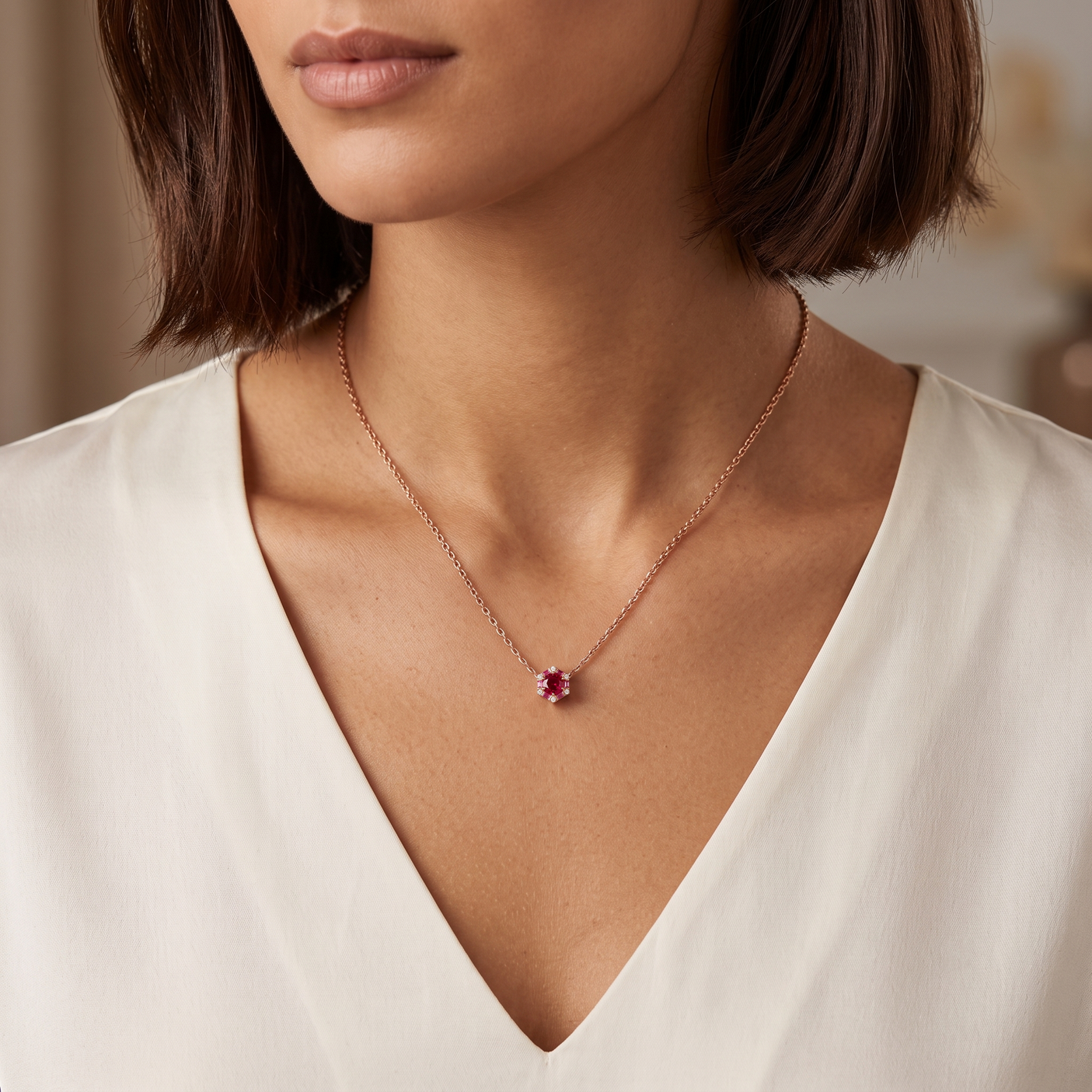 Melba Ruby, Pink Sapphire & Diamond Halo Hexagon Pendant Necklace In Gold