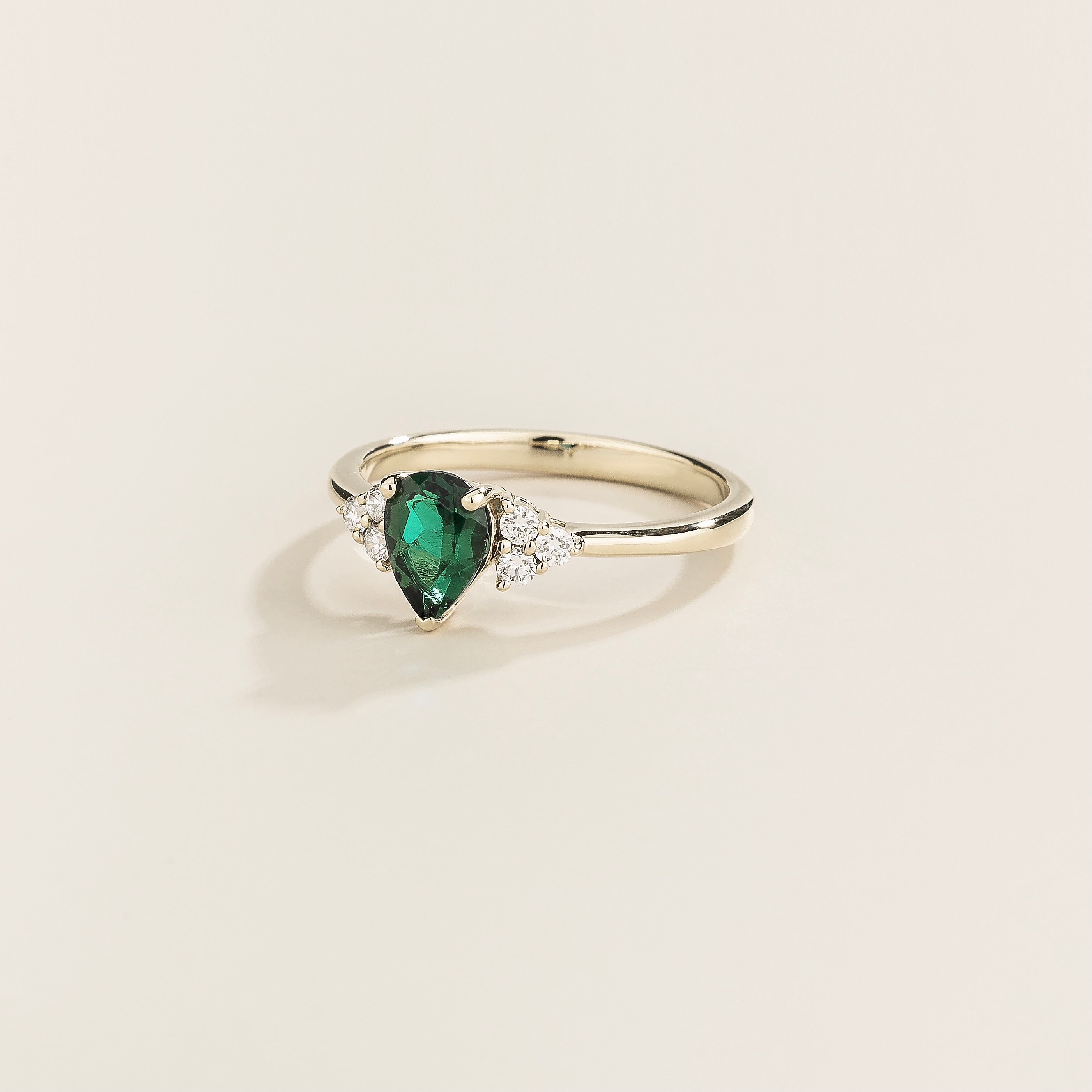 Nora Emerald & Diamond Pear Cut Ring in White Gold