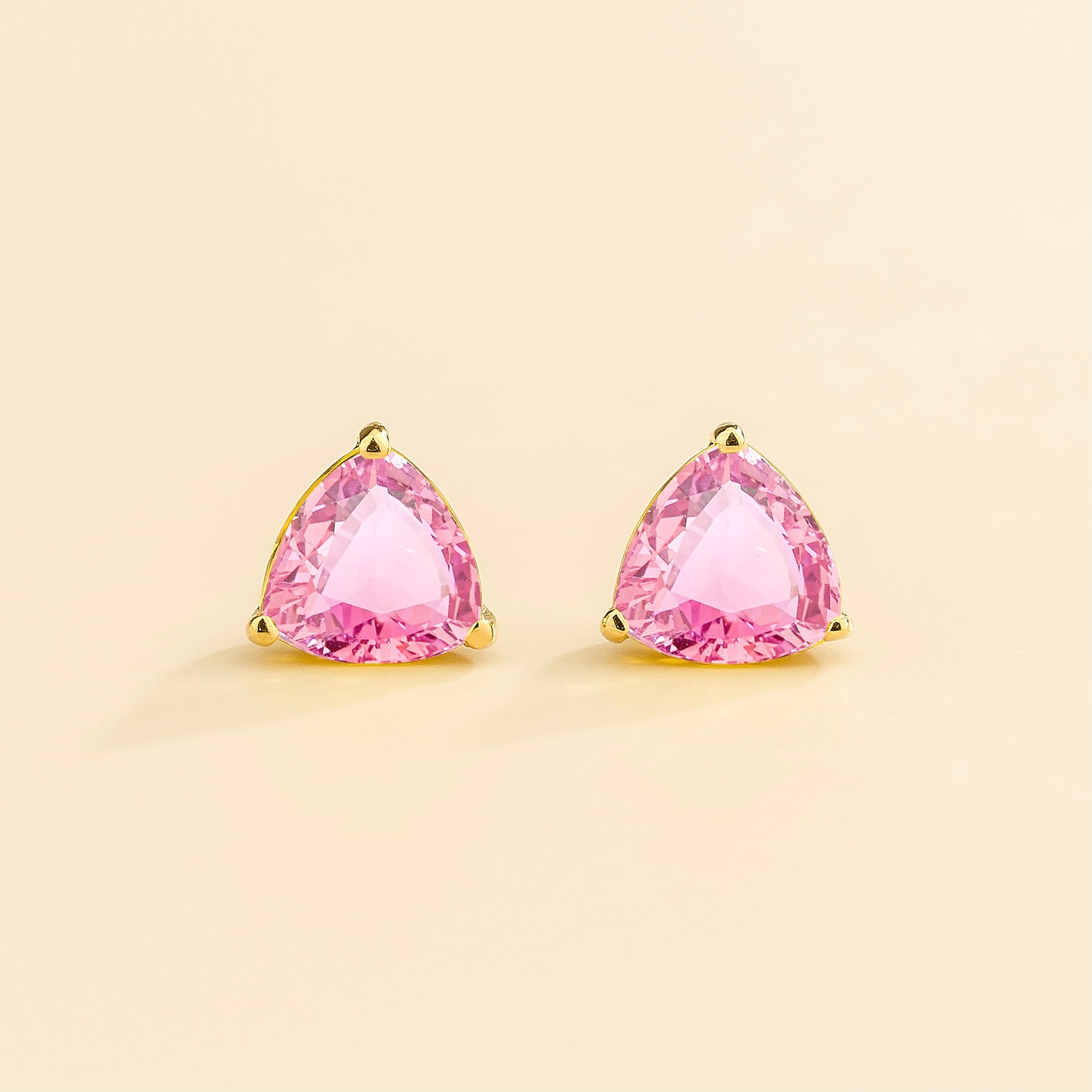 Trillion Pink Sapphire Stud Earrings in Gold