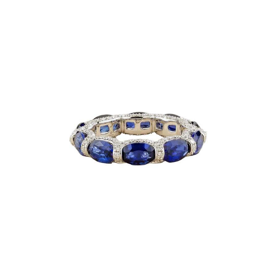 Muge Oval Blue Sapphire & Diamond Eternity Ring in White Gold