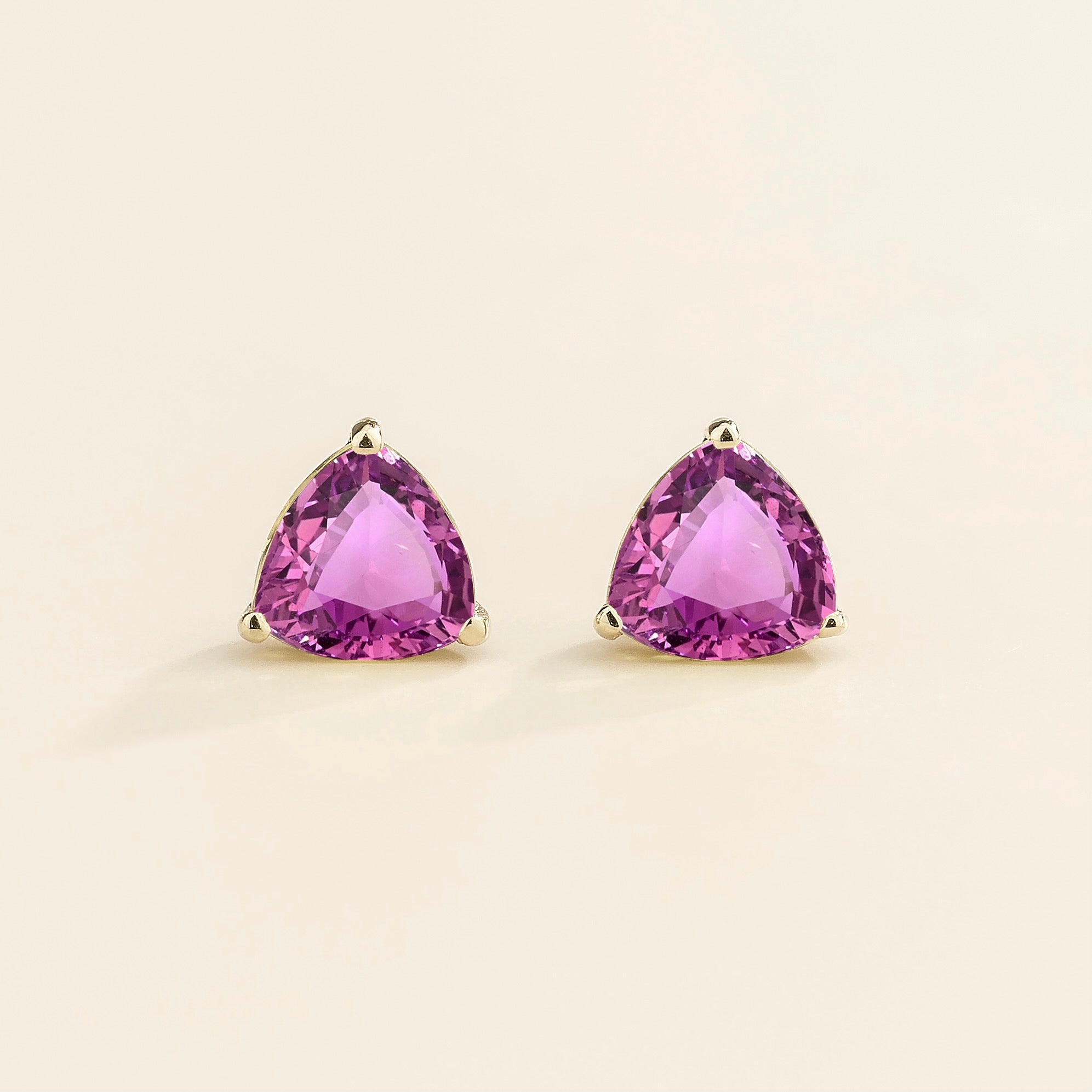 Trillion Purple Sapphire Stud Earrings in White Gold