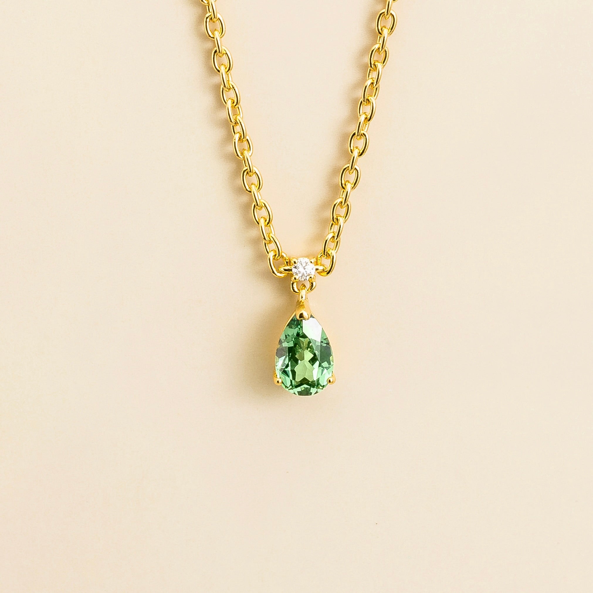 Ori Green Sapphire & Diamond Pear Drop Pendant Necklace In Gold - Small