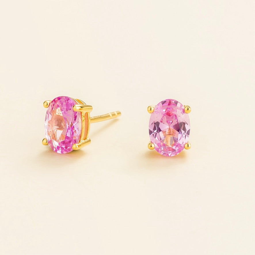 Ovo Pastel Pink Sapphire Oval Stud Earrings in Gold