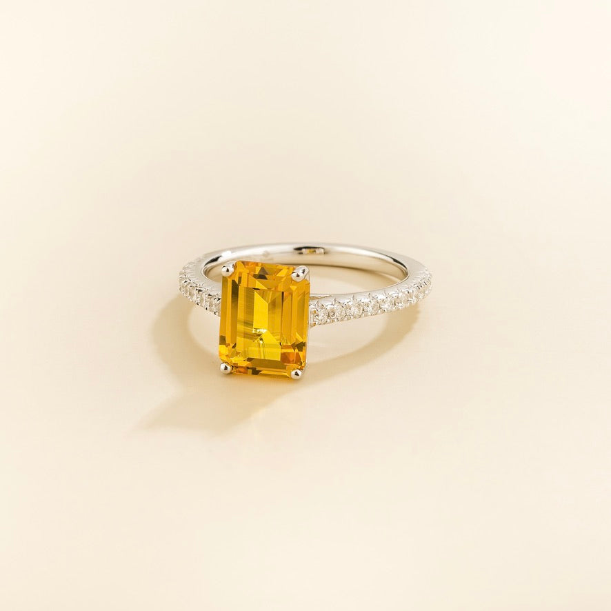 Soli Yellow Sapphire Emerald-Cut Pavé Ring in White Gold