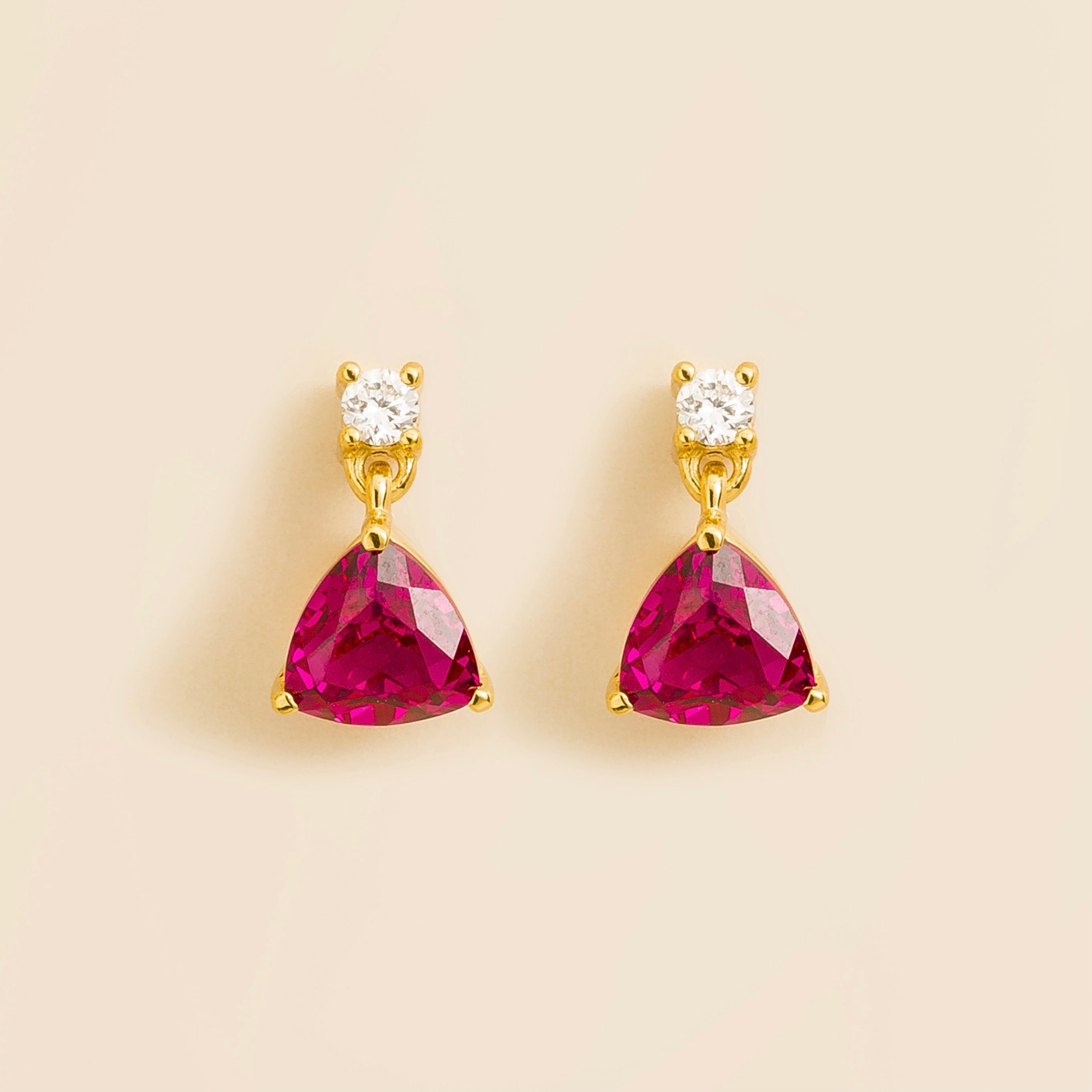 Trillion Ruby & Diamond Drop Earrings in Gold