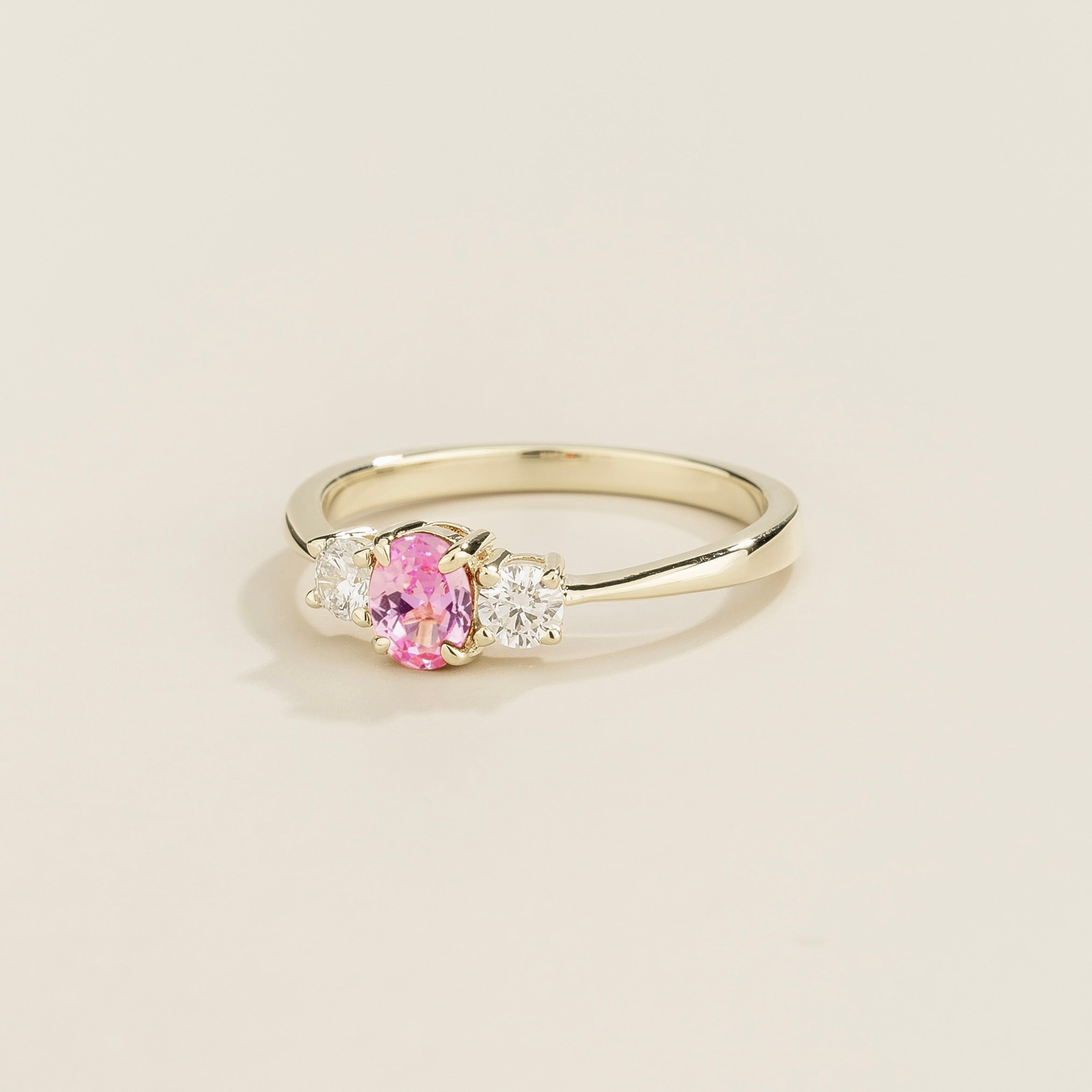 Boble Pink Sapphire Oval & Diamond Three-Stone Ring in White Gold