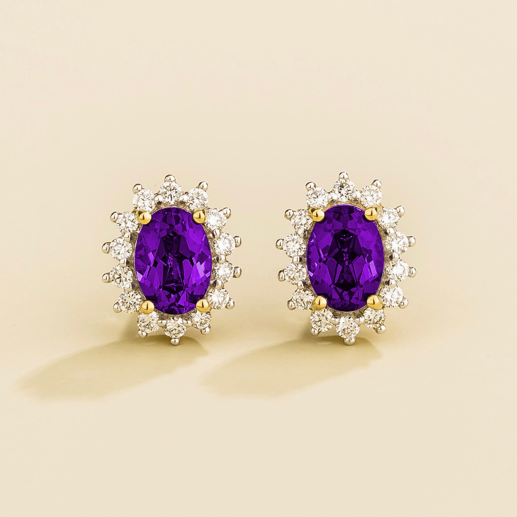 Divo Oval Purple Sapphire & Diamond Halo Gold Earrings