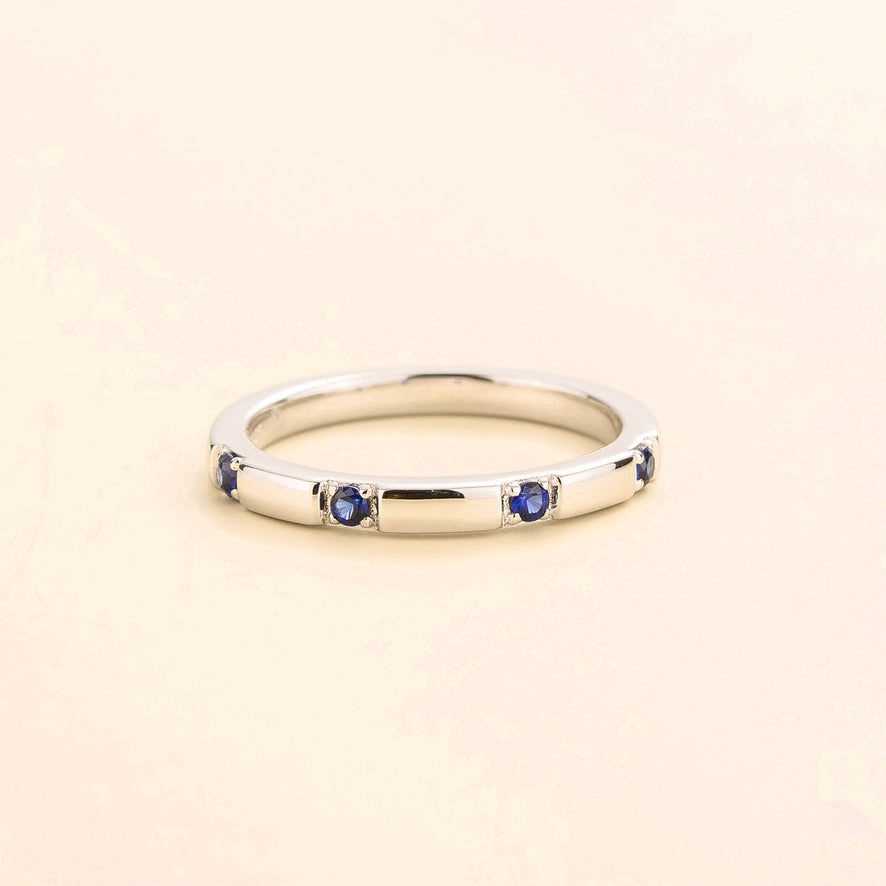 Balans Blue Sapphire Station Band Ring In White Gold