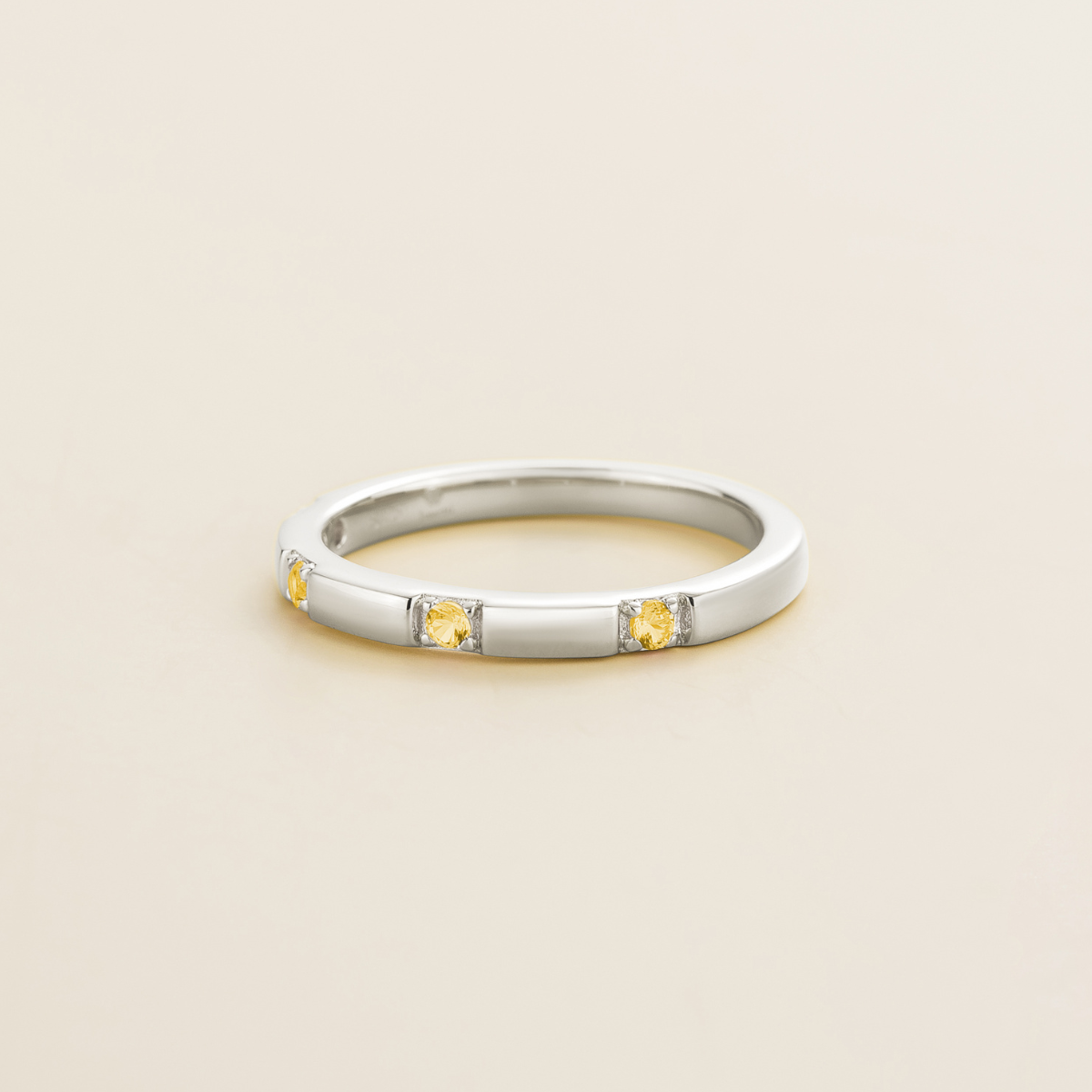 Balans Yellow Sapphire Station Band Ring in White Gold