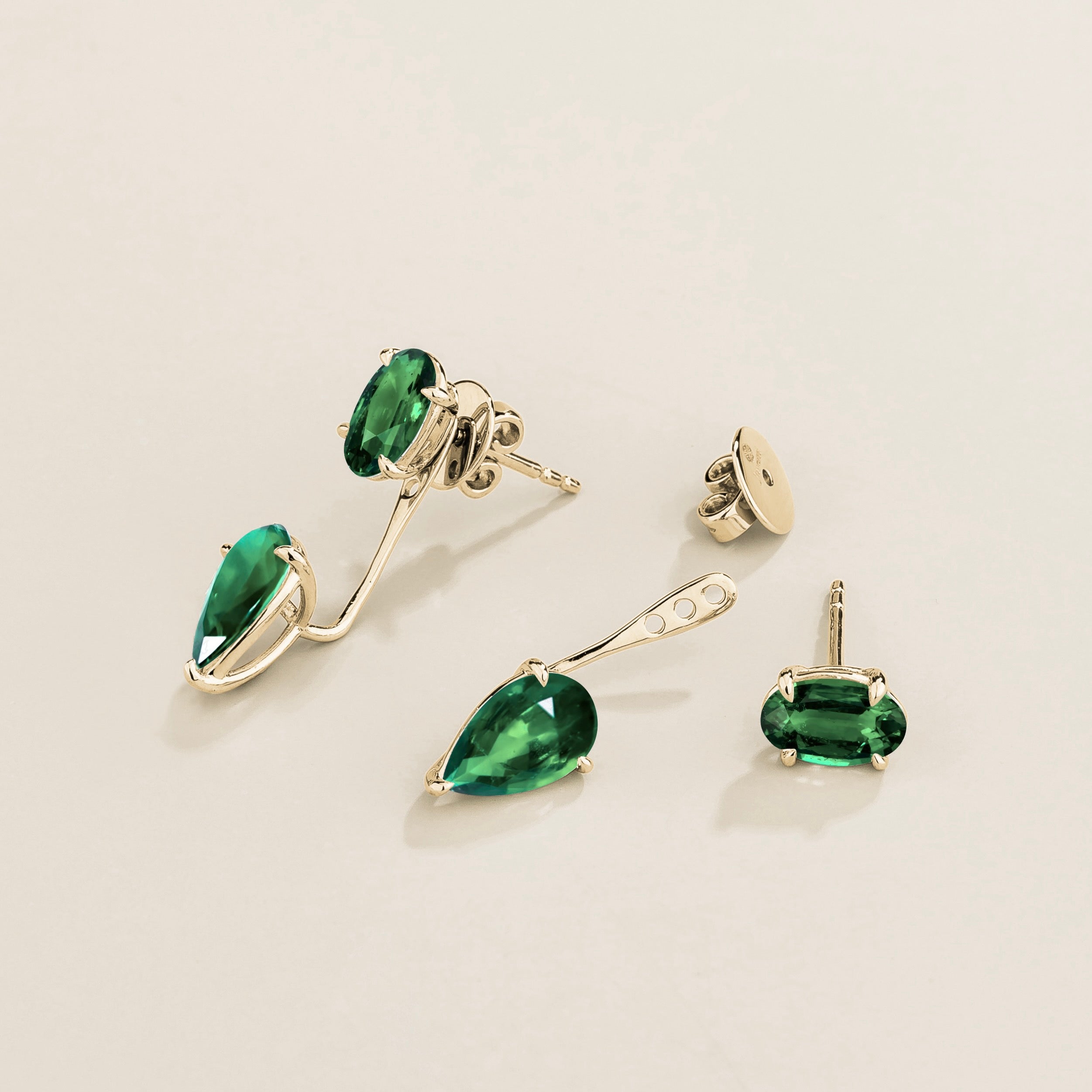 Juli Emerald Convertible Drop Earrings in White Gold