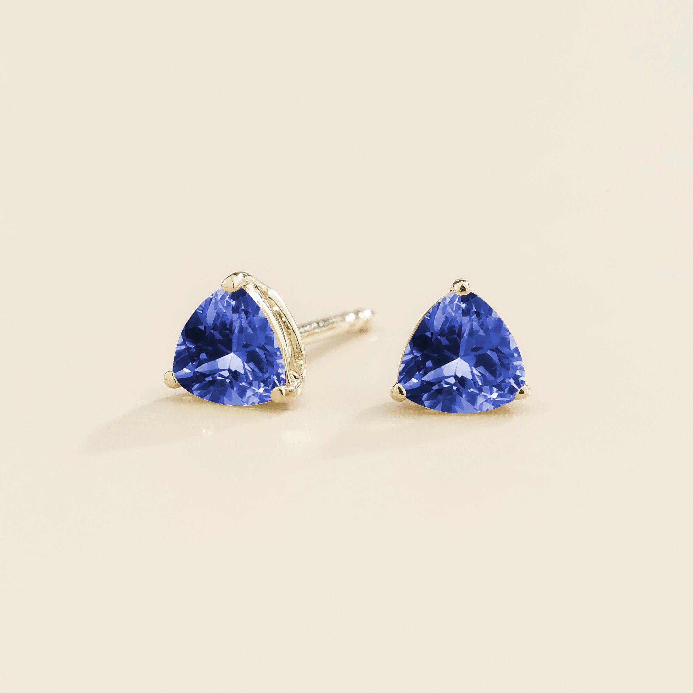 Trillion Blue Sapphire Stud Earrings in White Gold