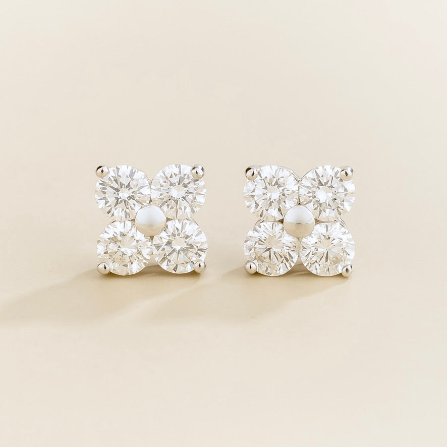 Clover Diamond Earrings In White Gold