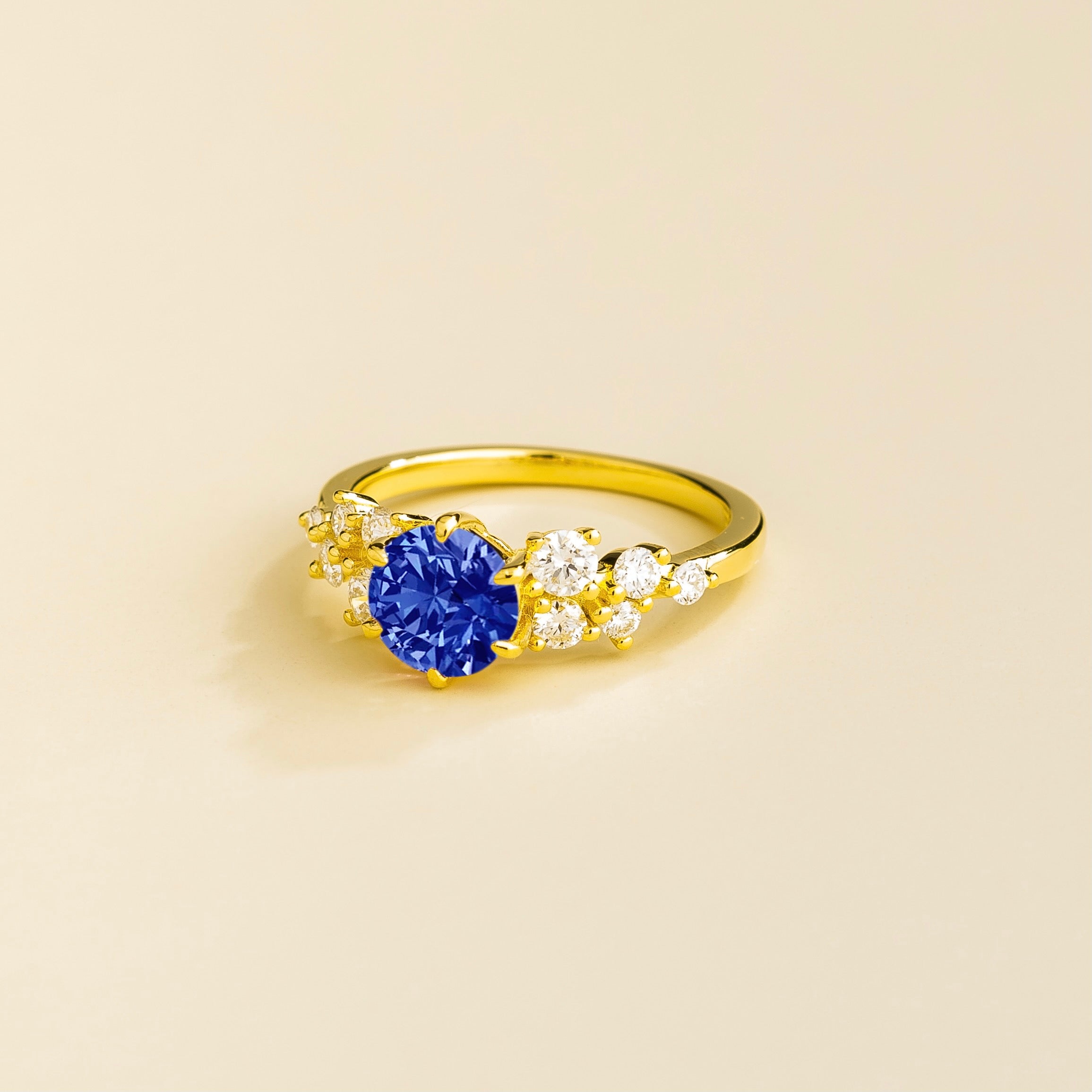 Floret Blue Sapphire Round & Diamond Cluster Ring in Gold