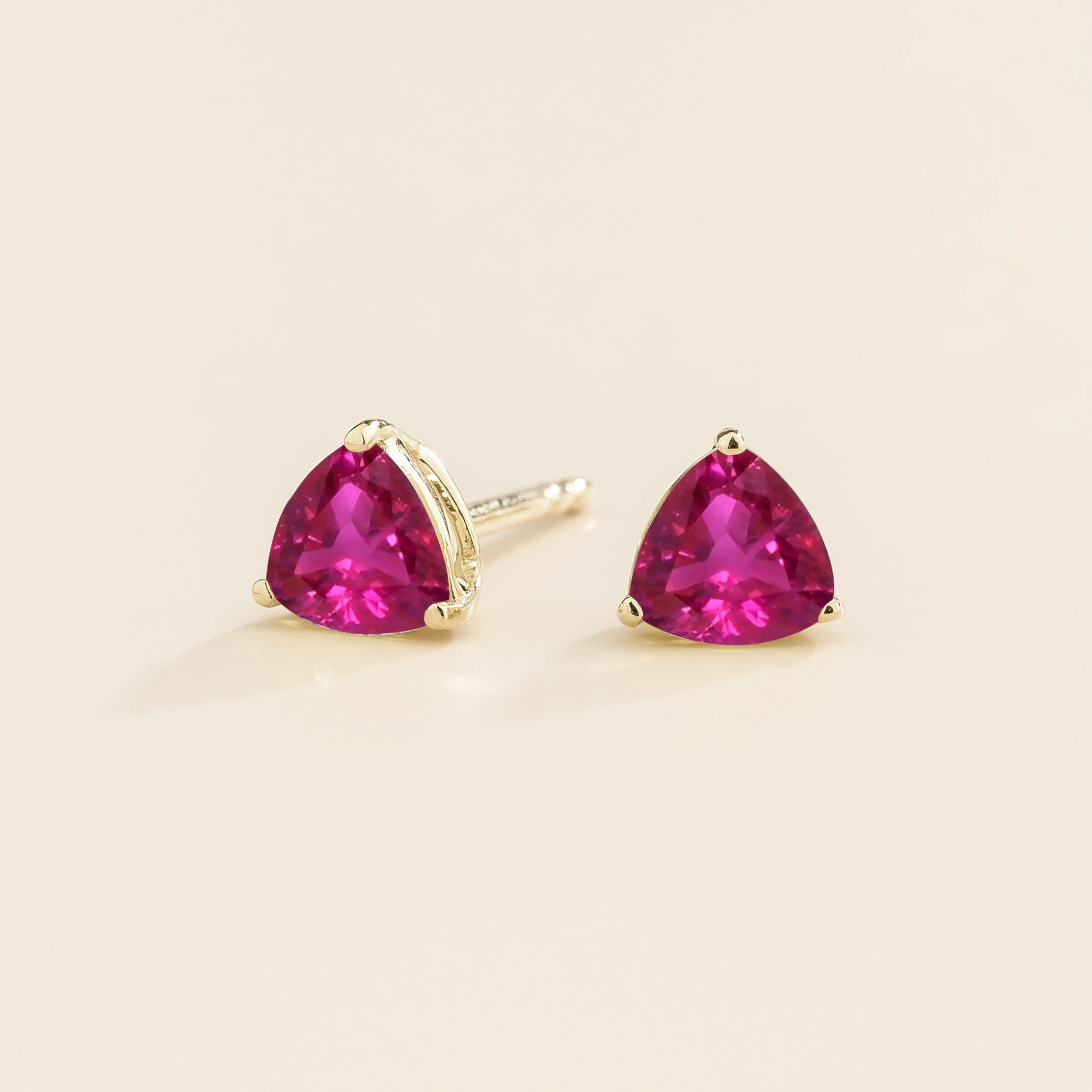 Trillion Vivid Pink Sapphire Stud Earrings in White Gold