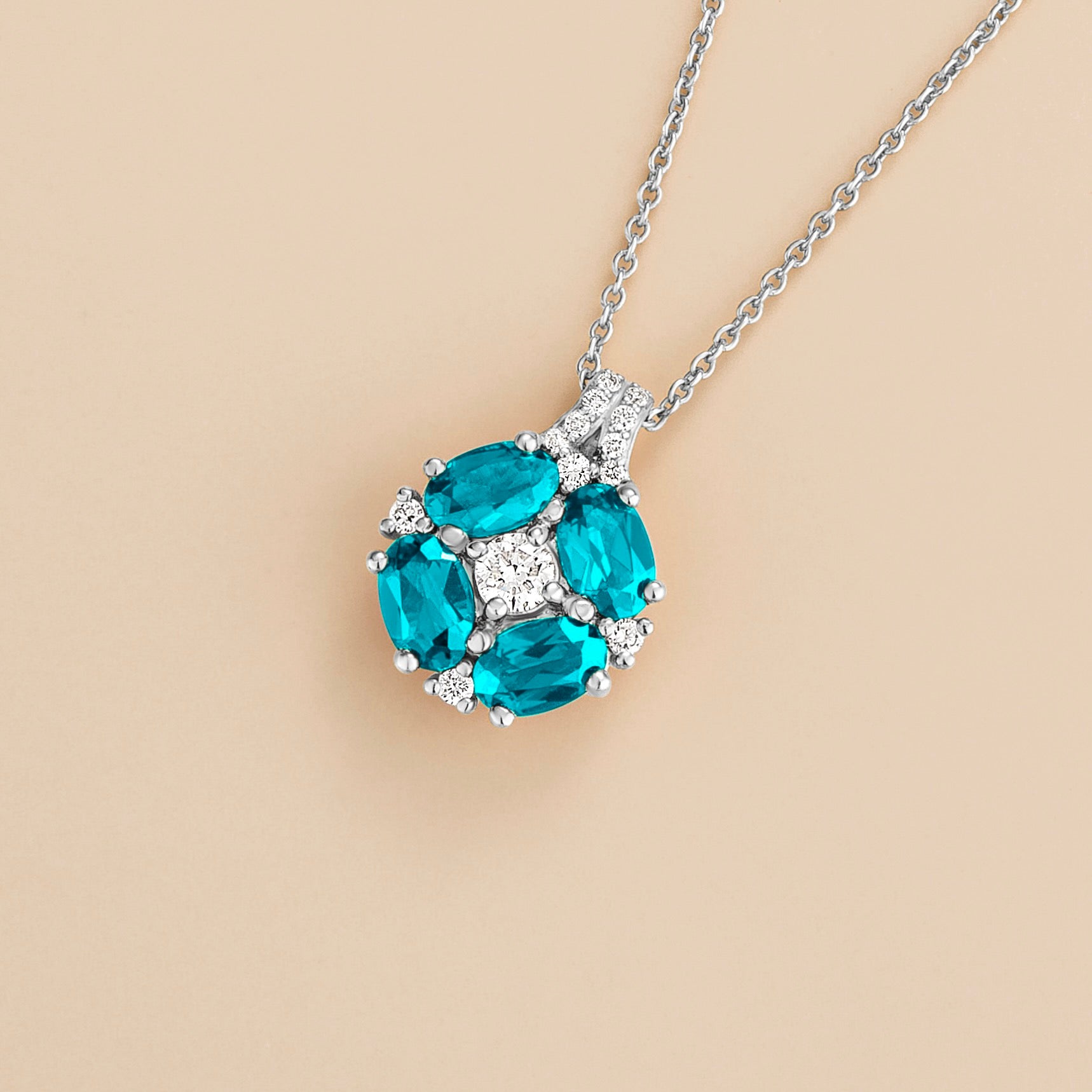 Pristi Oval Paraiba & Diamond Cluster Pendant in White Gold