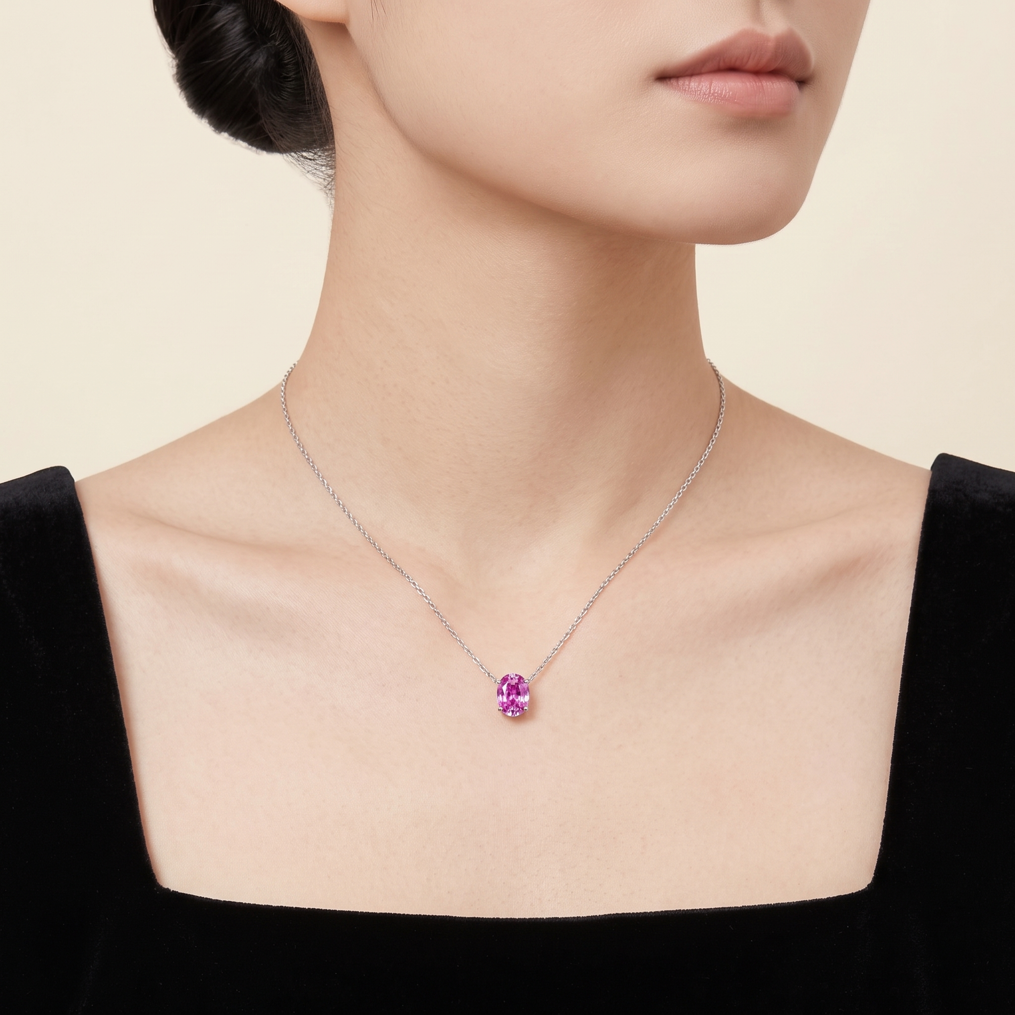 Oval-cut Pink Sapphire Pendant Necklace in White Gold