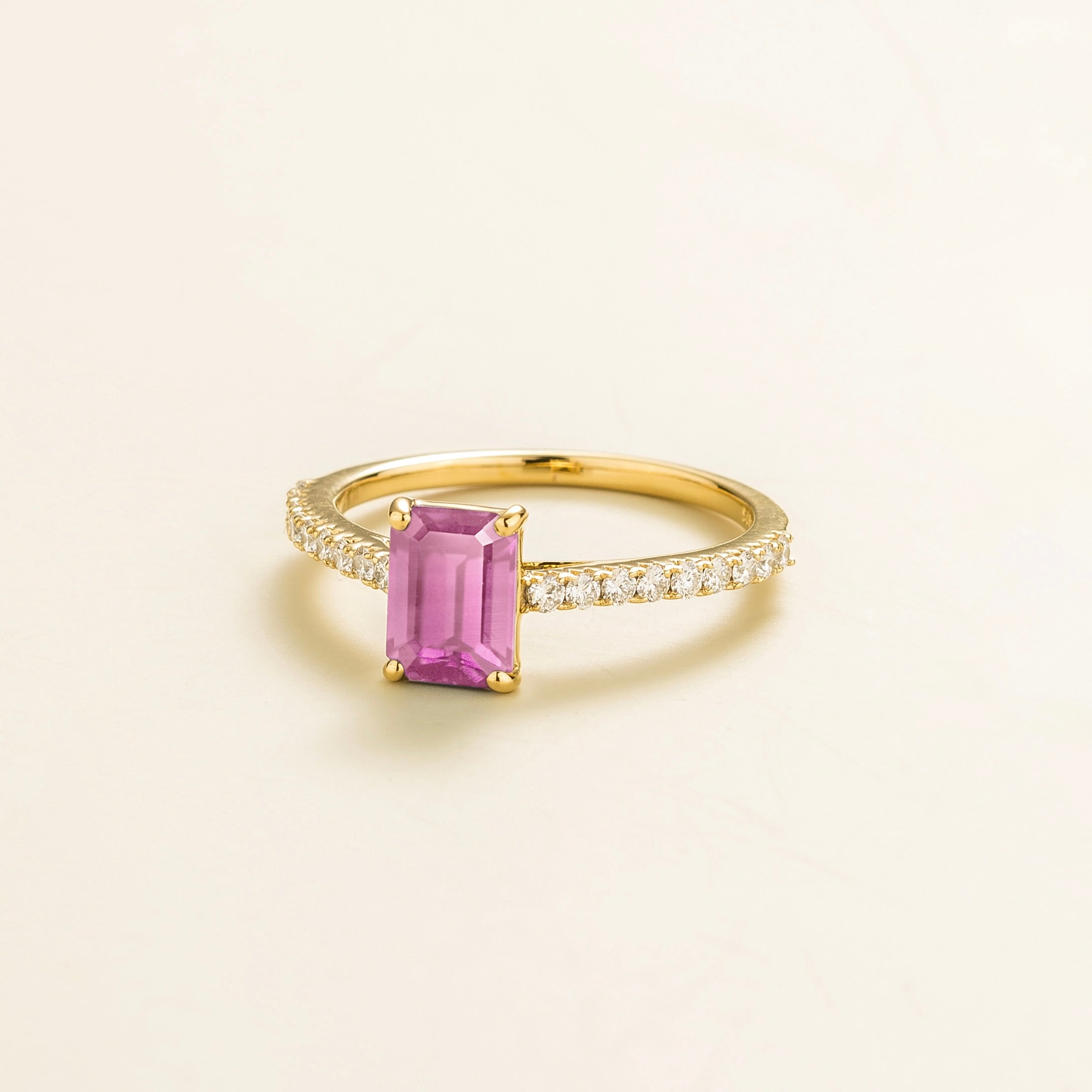 Chelle Pink Sapphire Emerald-Cut & Diamond Pavé Ring in Gold